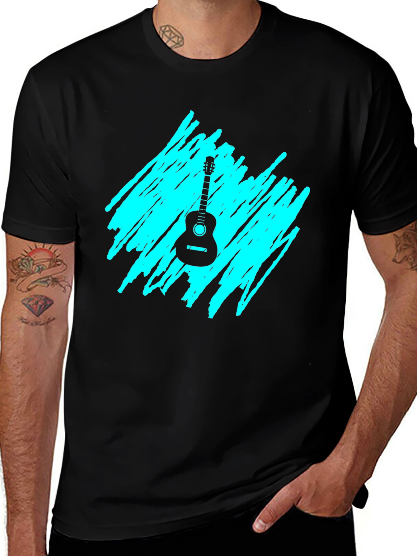 Variant 9 of Guitar Graphic Tee - Black Casual T-Shirt