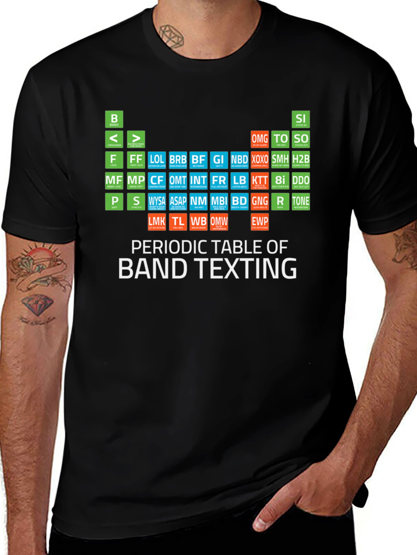 Variant 3 of Periodic Table Band Texting Graphic T-Shirt