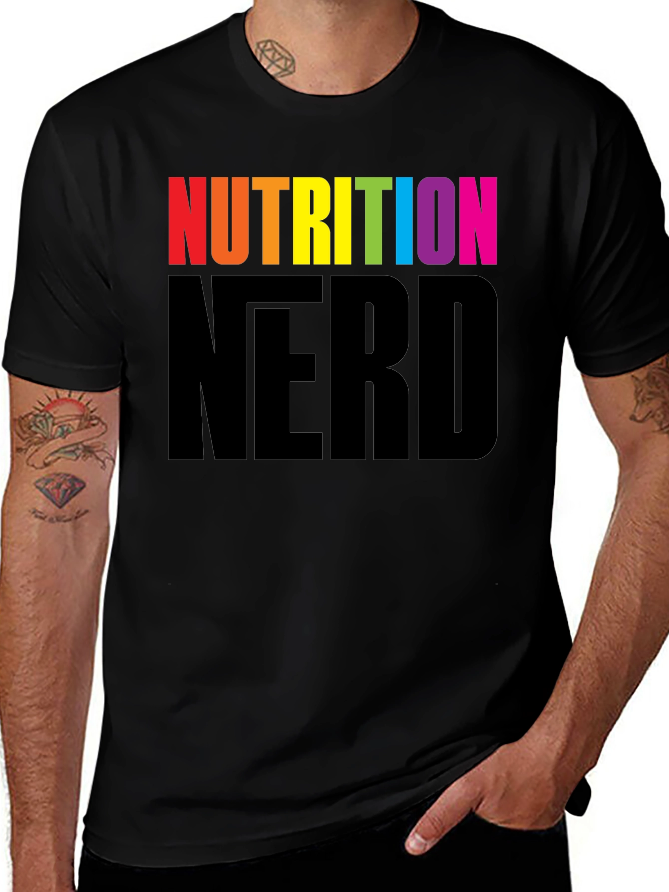 Nutrition Nerd Rainbow Graphic Black T-Shirt