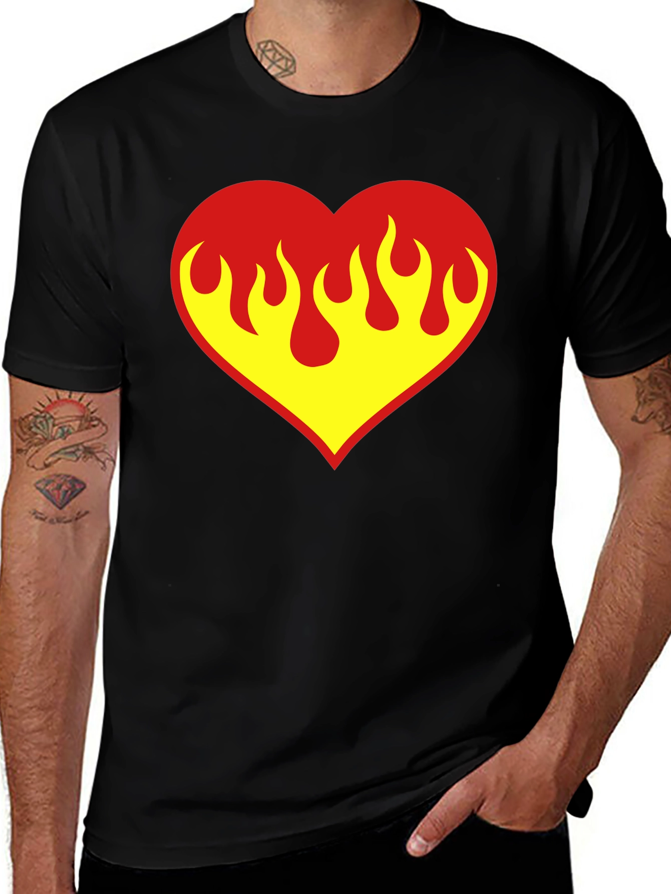 Flaming Heart Graphic Tee - Black