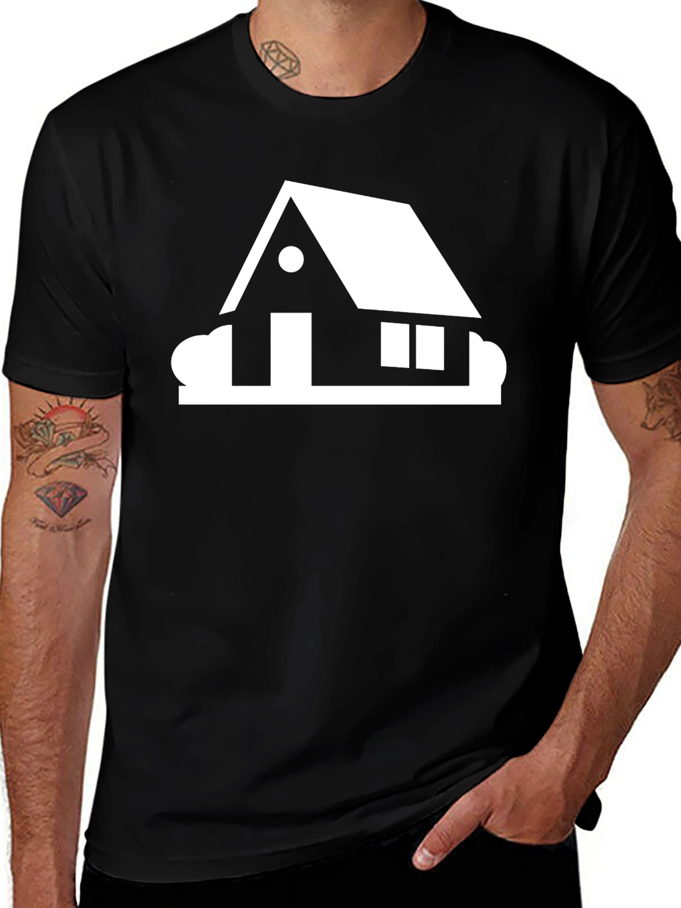 Variant 13 of Modern House Graphic Tee - Black Cotton Casual Shirt