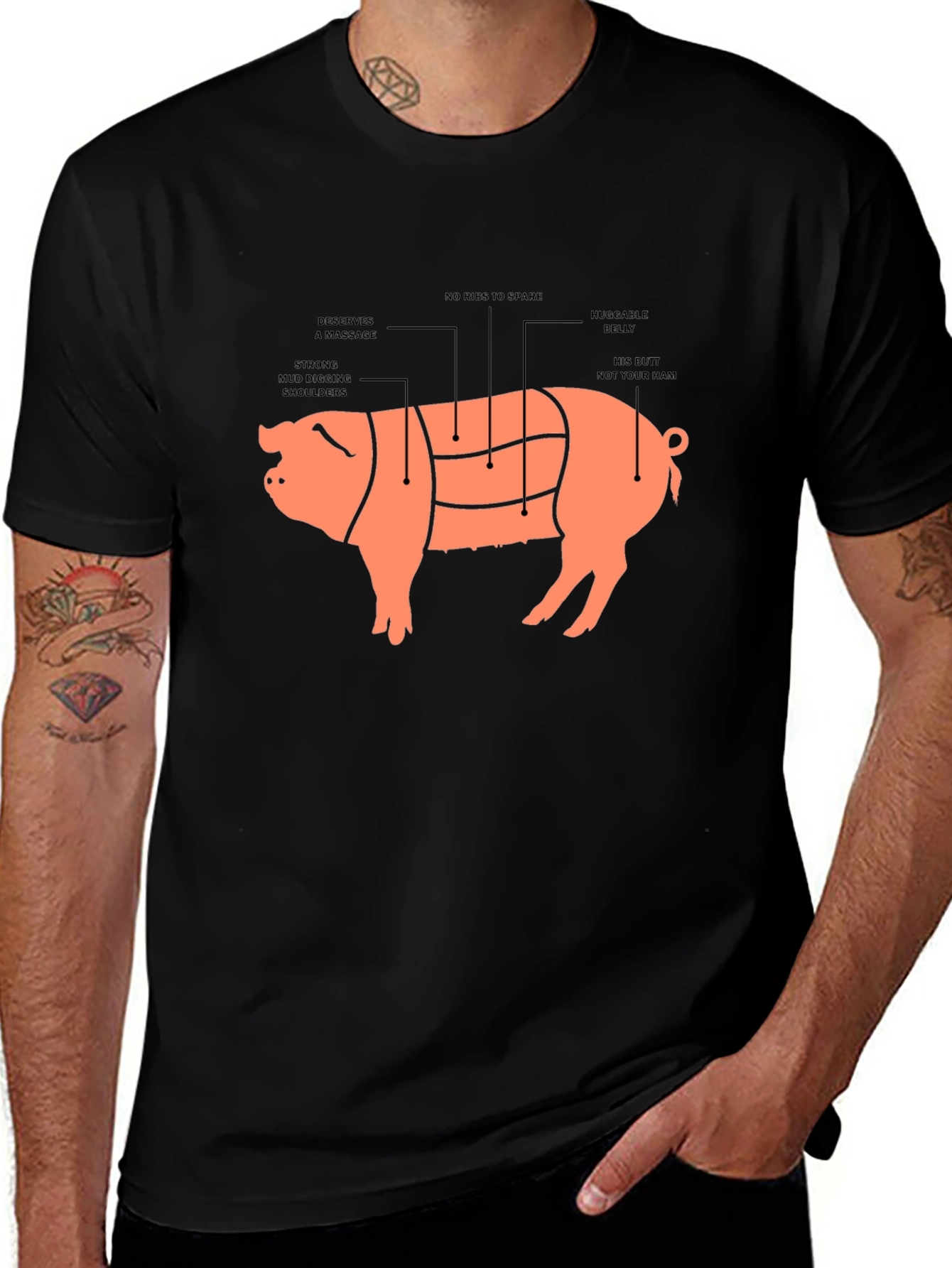 Variant 8 of Funny Pig Anatomy T-Shirt - Meat Lover's Humor