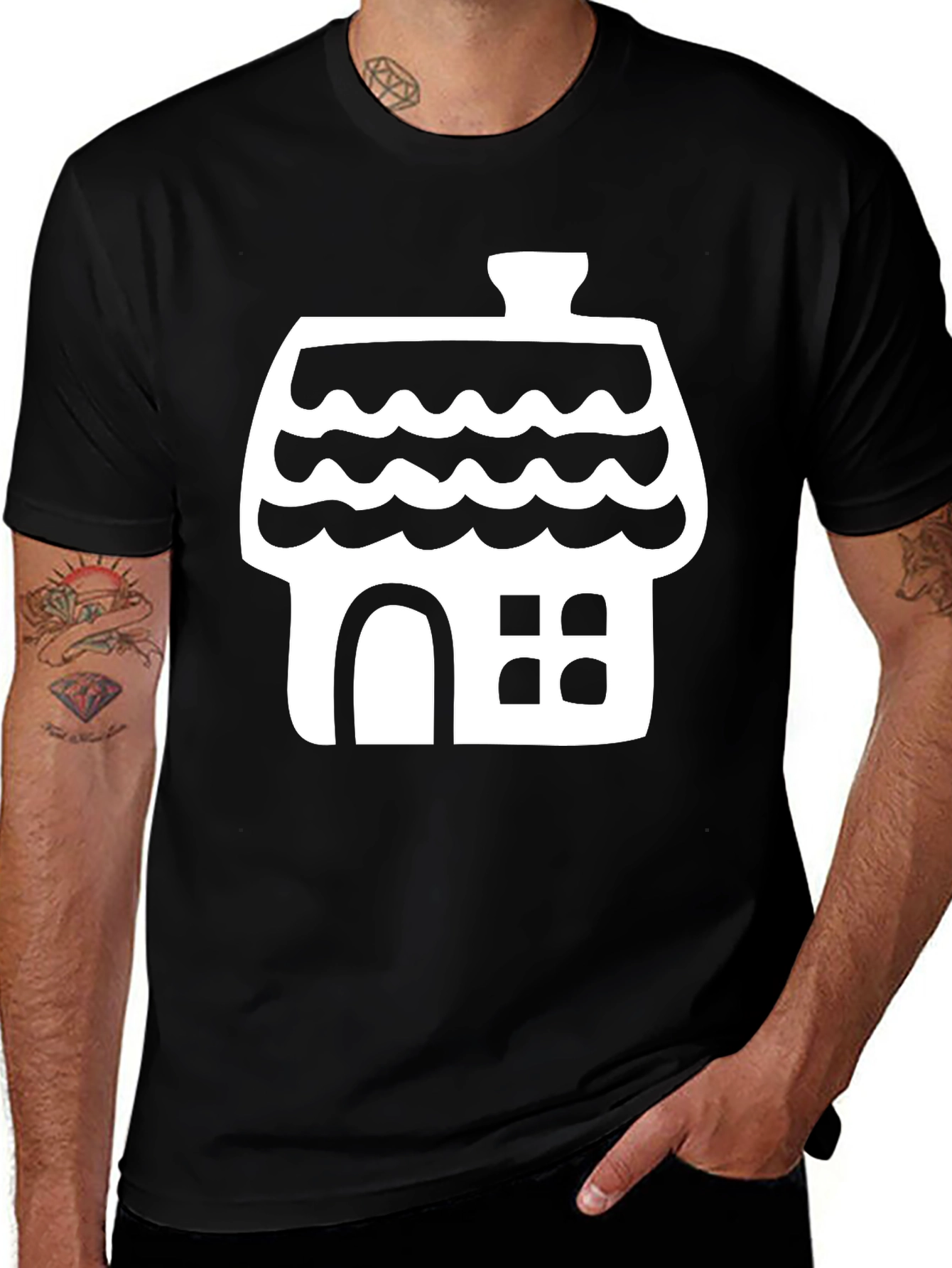 Variant 20 of Whimsical House Graphic Tee - Black Cotton Comfort