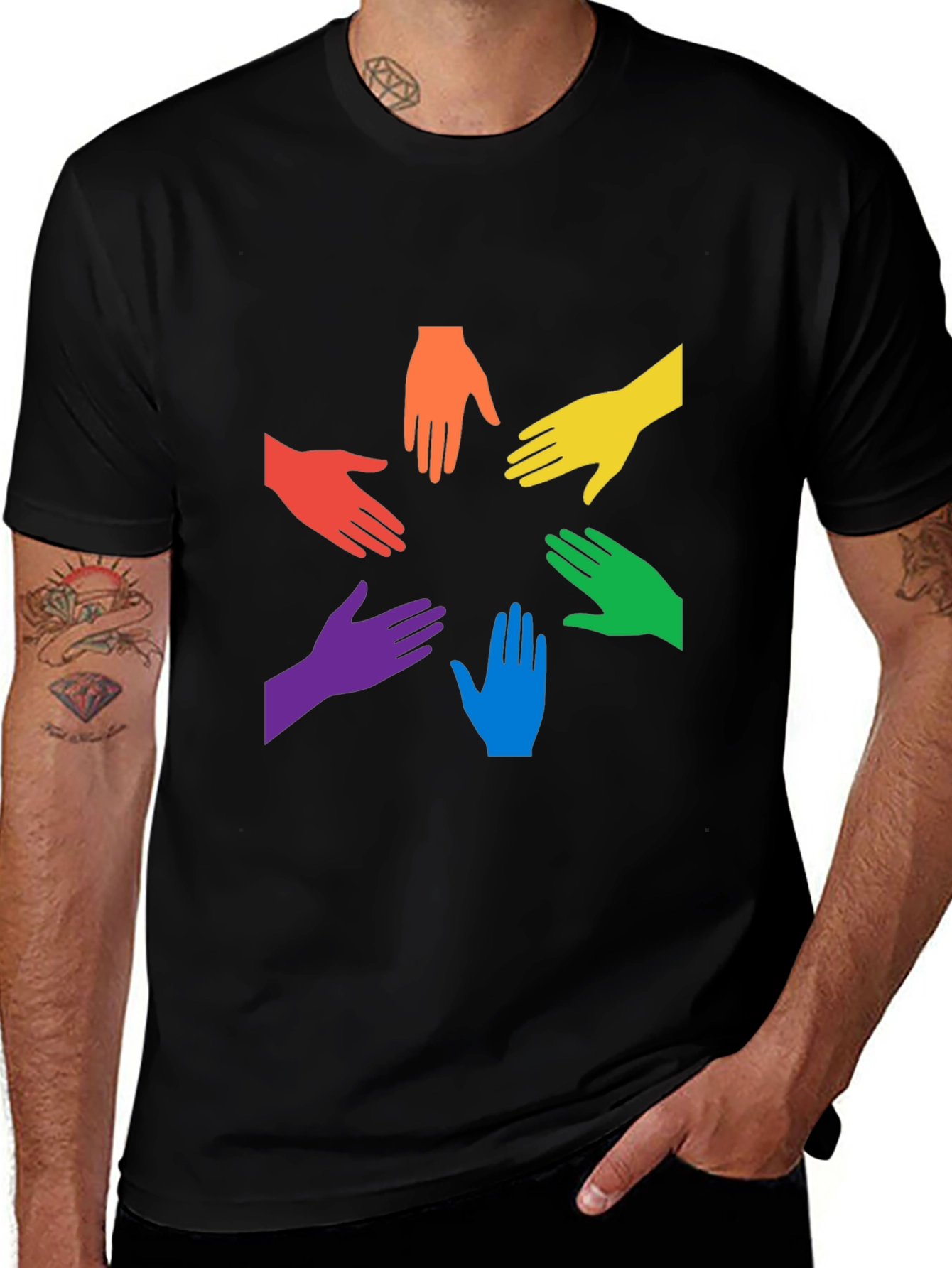Black Unity Rainbow Hands Graphic T-Shirt main image