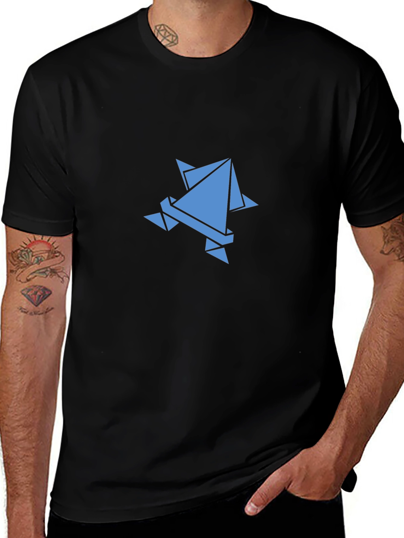 Variant 29 of Origami Frog Tee - Modern Graphic Print Black T-Shirt