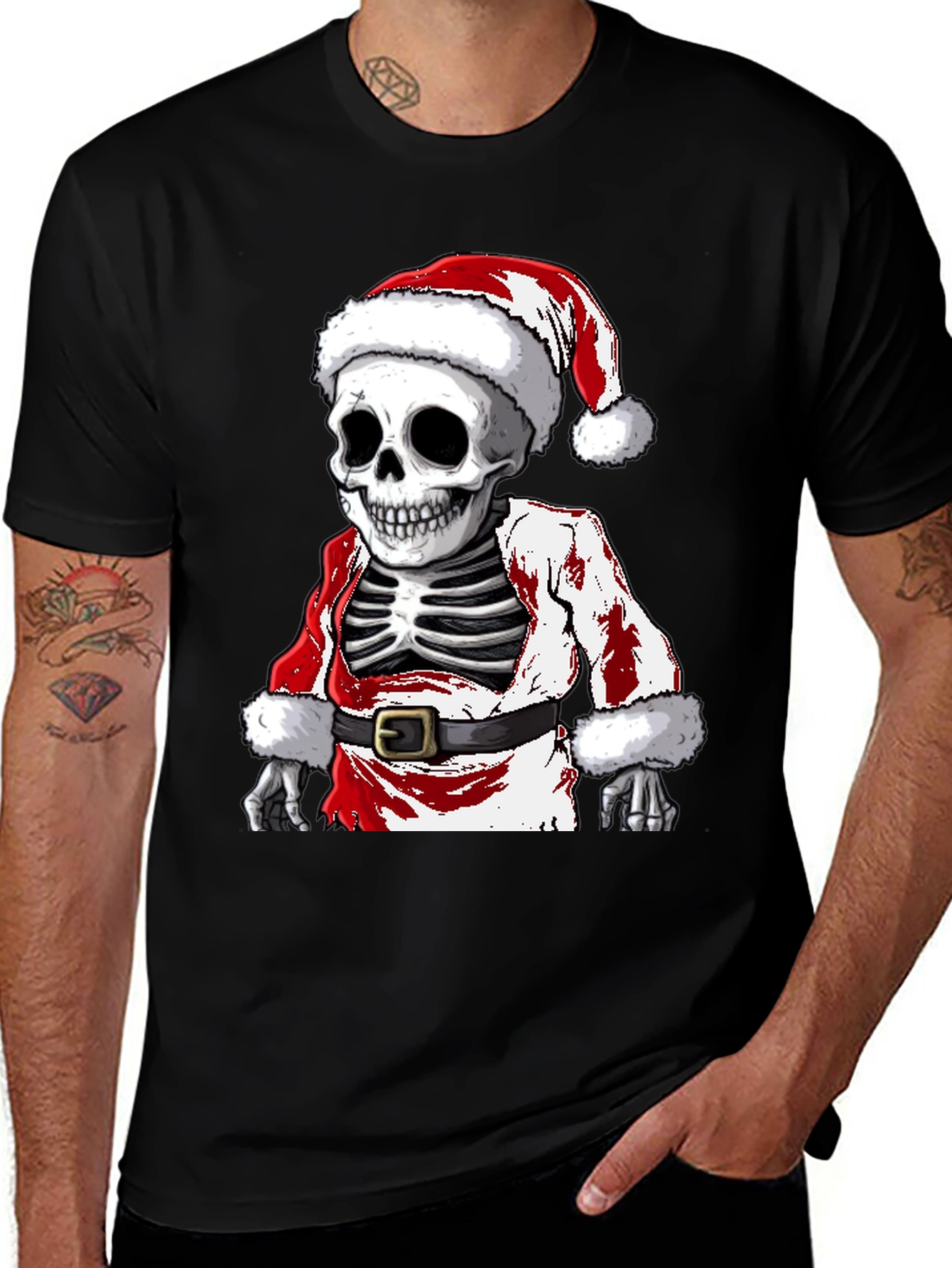 Variant 10 of Skeleton Santa Graphic Tee - Holiday Spooky T-Shirt