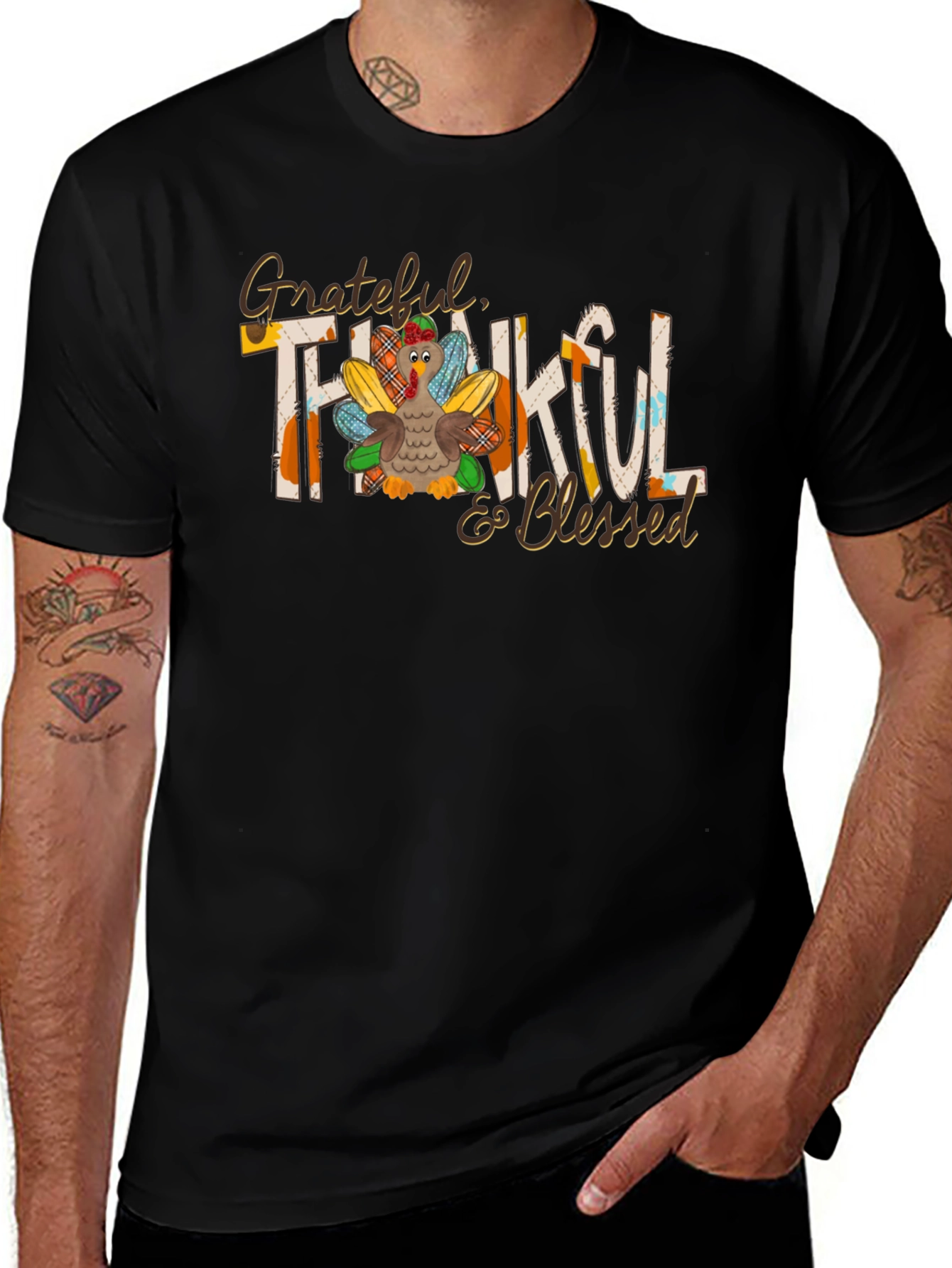 Grateful Thankful & Blessed Turkey T-Shirt