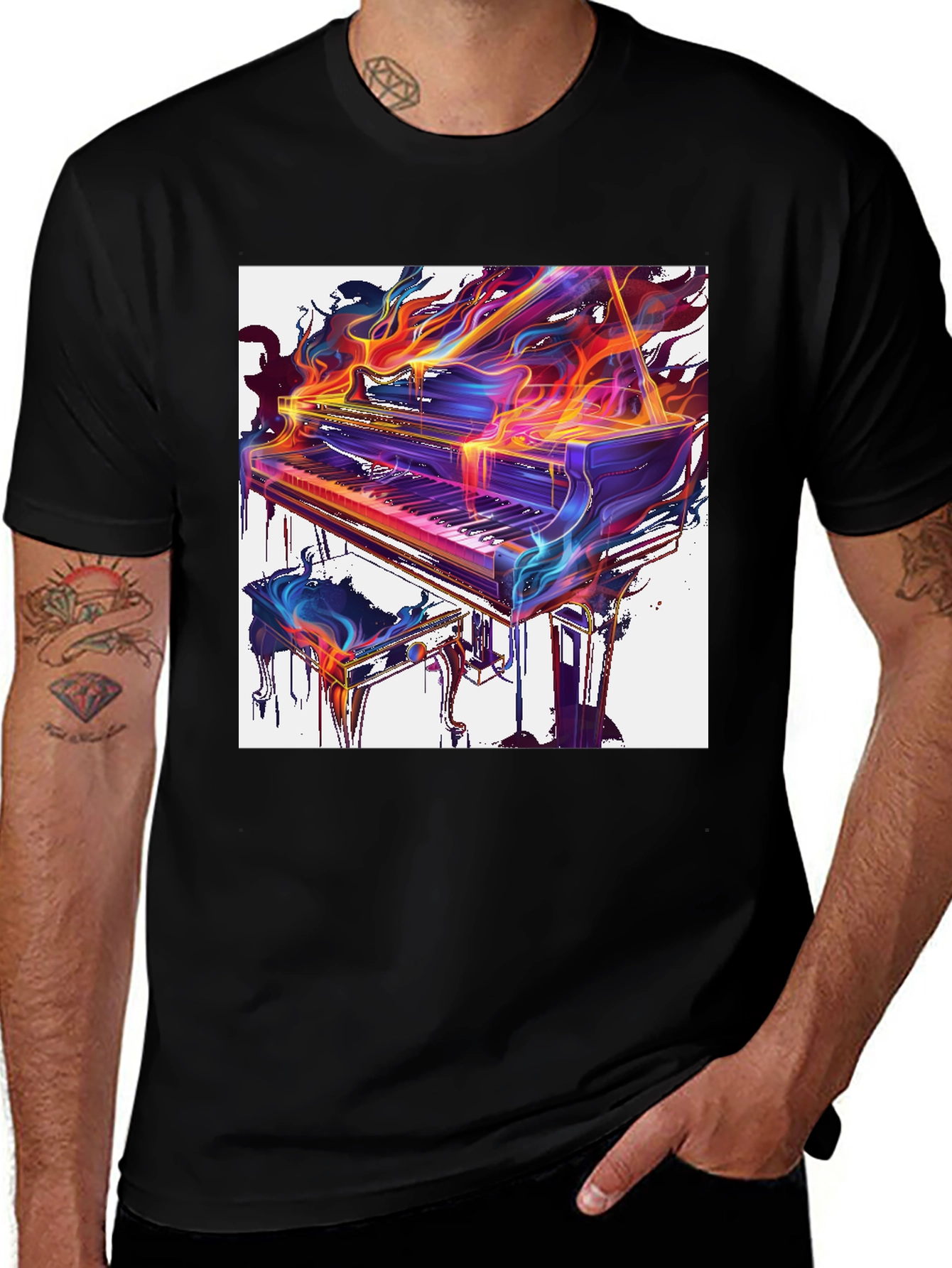 Variant 16 of Flaming Piano Graphic Tee - Artistic Music Lover Shirt