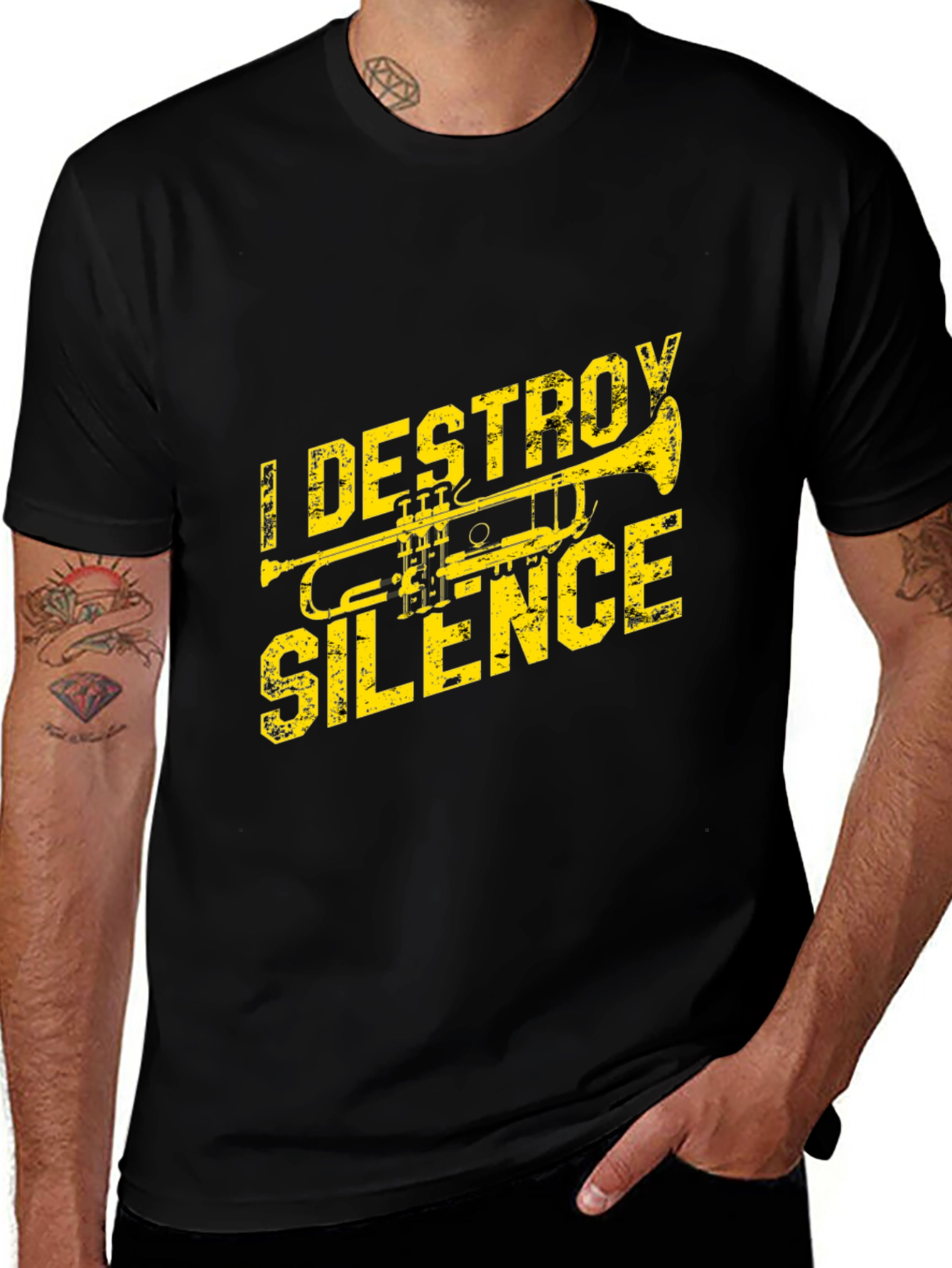 Variant 7 of I Destroy Silence Trumpet T-Shirt - Black