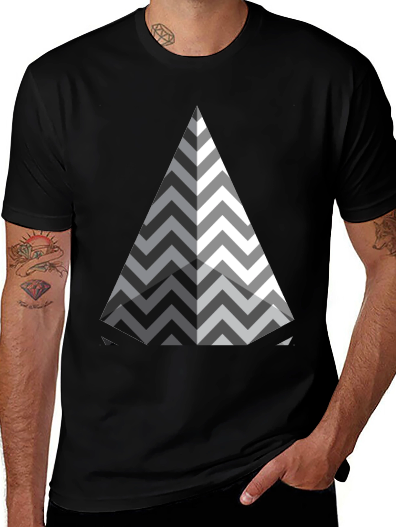 Chevron Triangle Graphic Black T-Shirt