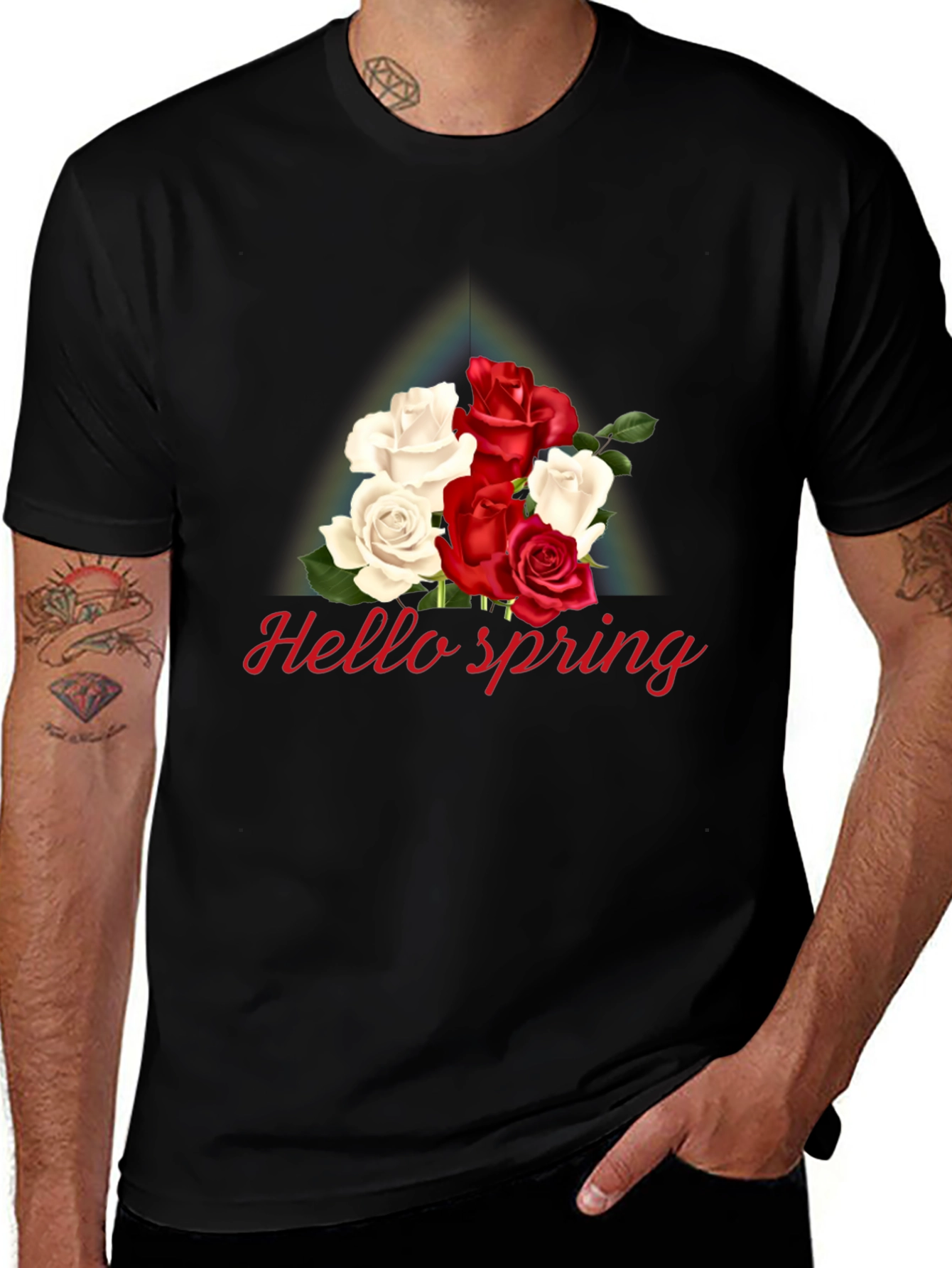 Variant 16 of Hello Spring Rose Graphic T-Shirt - Stylish Floral Design