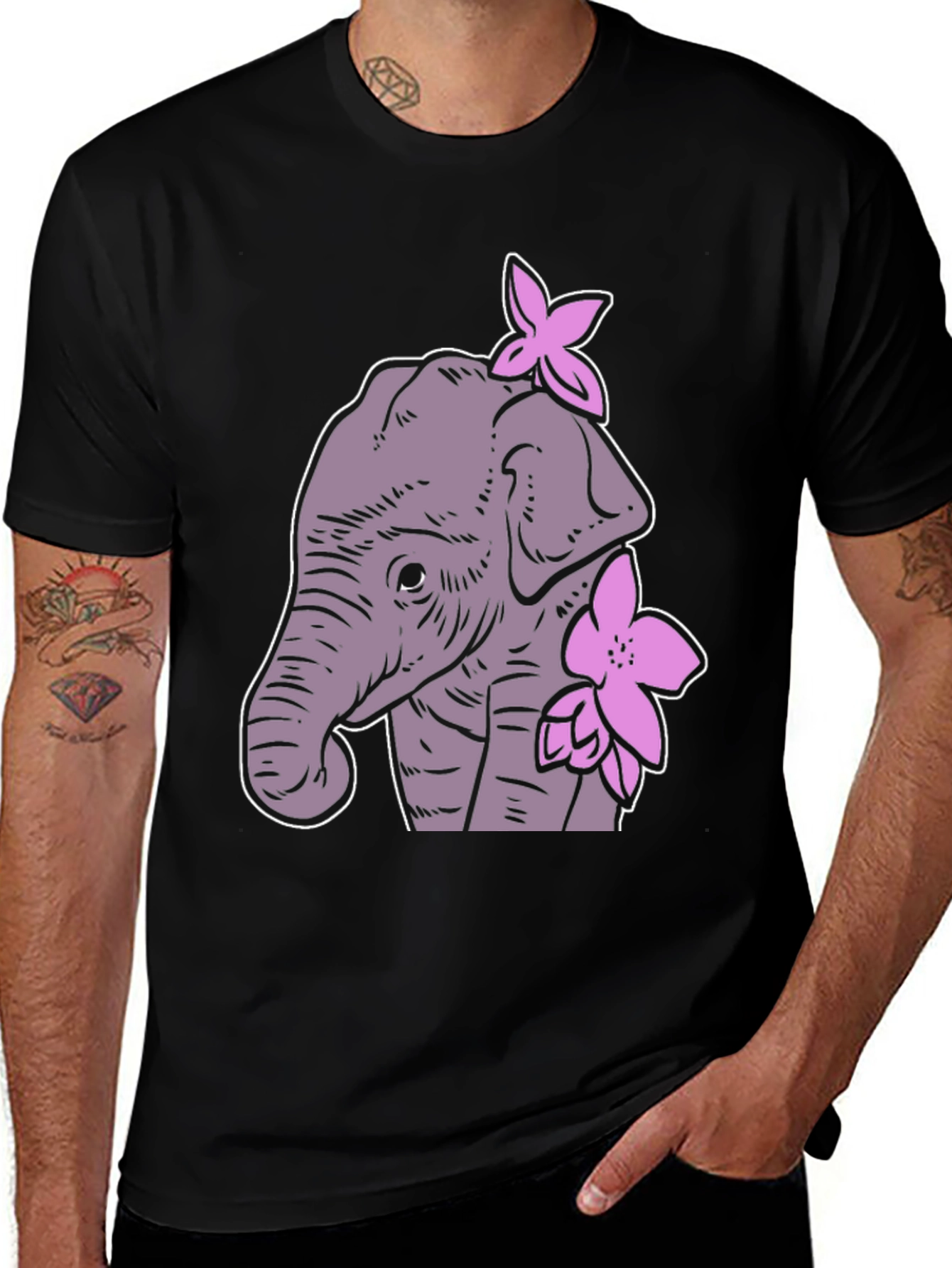 Variant 10 of Elephant Floral Graphic Tee - Cute Cartoon Design