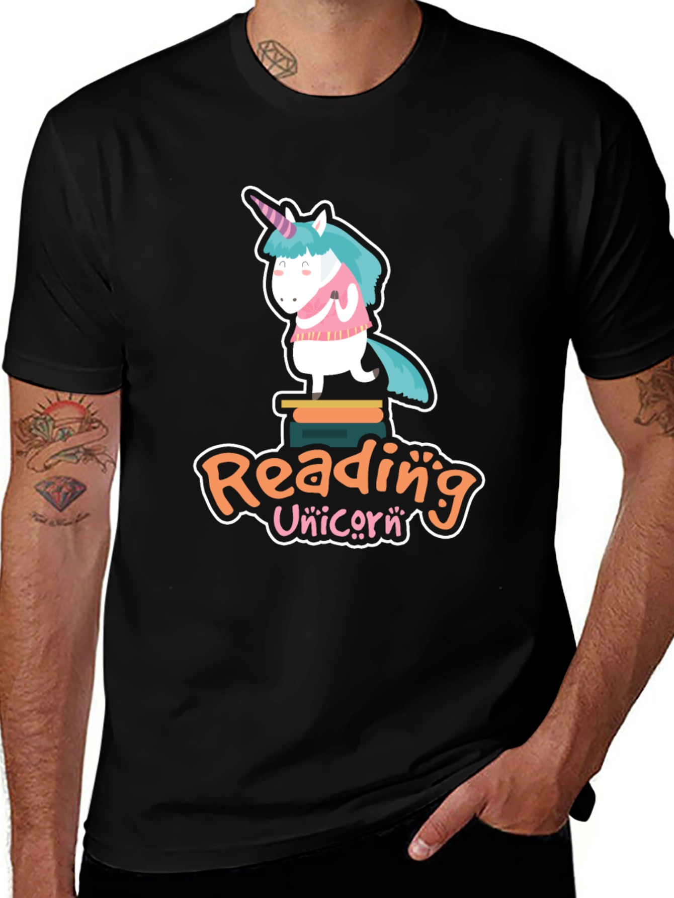 Variant 19 of Reading Unicorn T-Shirt - Black Cotton Tee