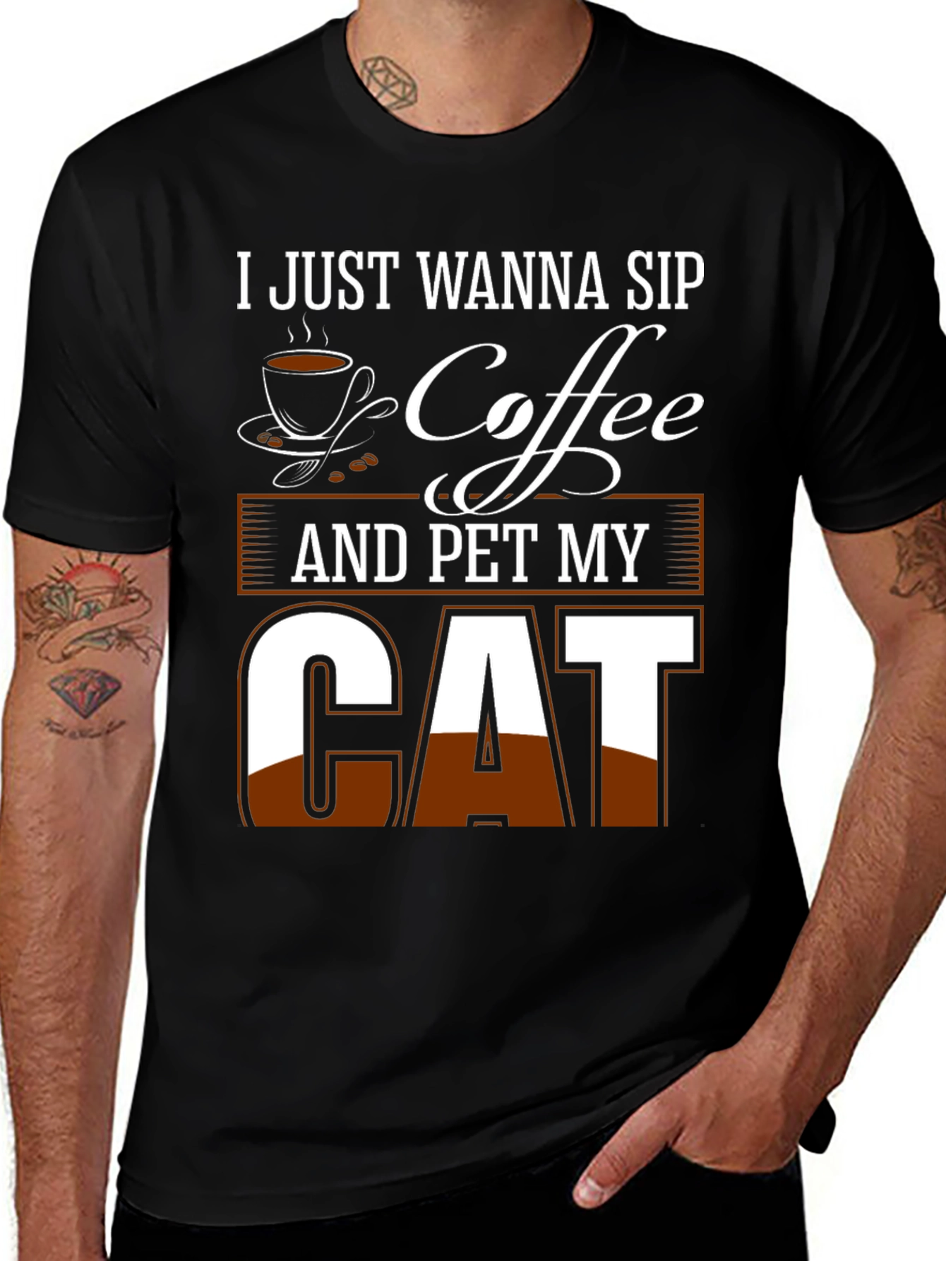 Variant 17 of Coffee and Cat Lover T-Shirt - Soft Black Tee