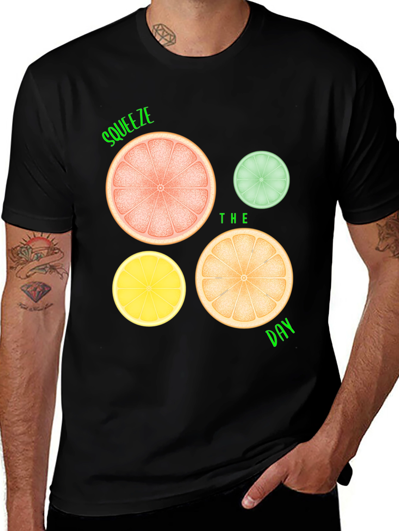 Variant 11 of Squeeze the Day Graphic Tee - Citrus Fruit Design