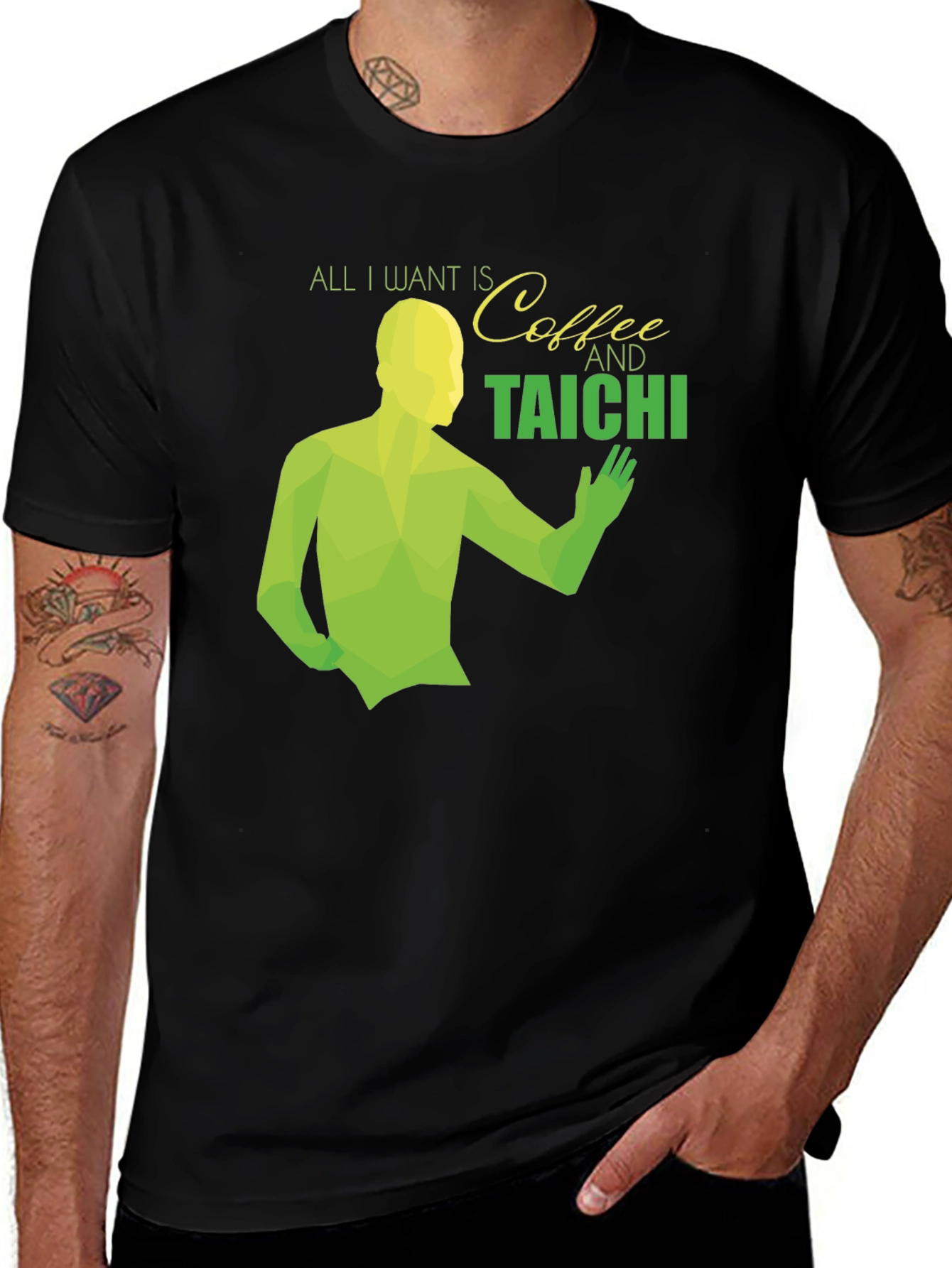 Variant 30 of Coffee and Tai Chi Graphic Tee - Black Cotton Blend Shirt