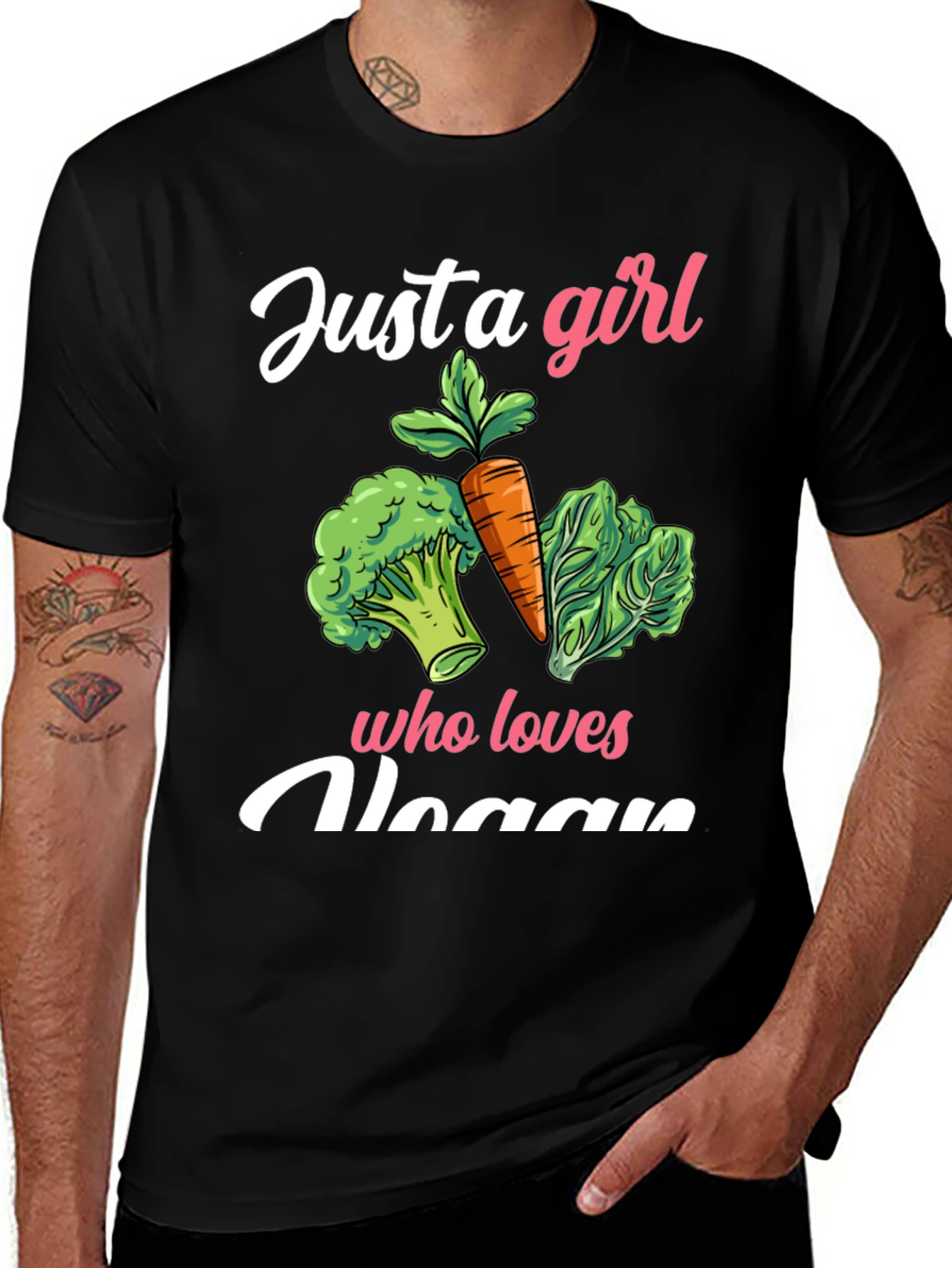 Variant 27 of Vegan Girl T-Shirt - Broccoli Carrot Lettuce Design