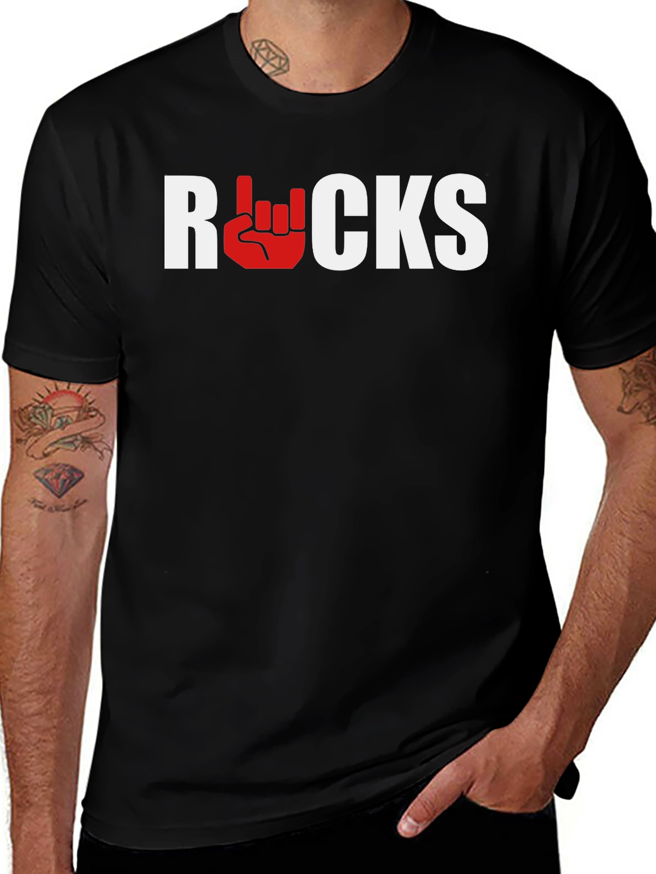 Variant 30 of Rocks Graphic Tee - Black Cotton Blend T-Shirt