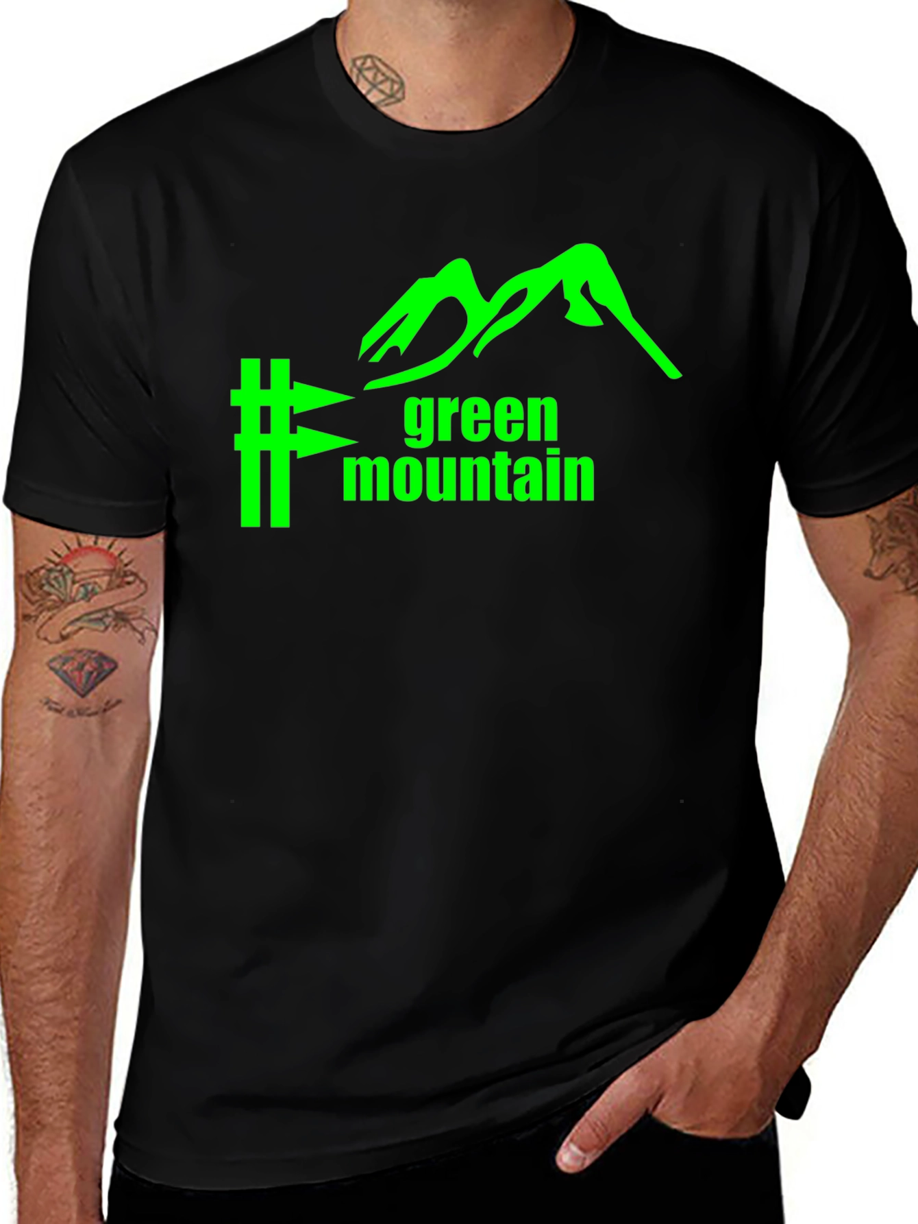 Variant 10 of Green Mountain Graphic Tee - Black Cotton Blend