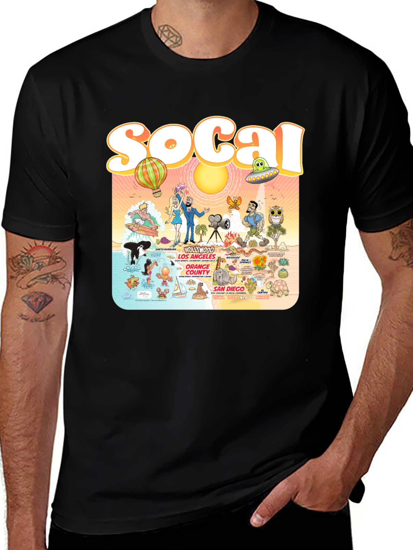 SoCal Cartoon T-Shirt - Southern California Landmarks