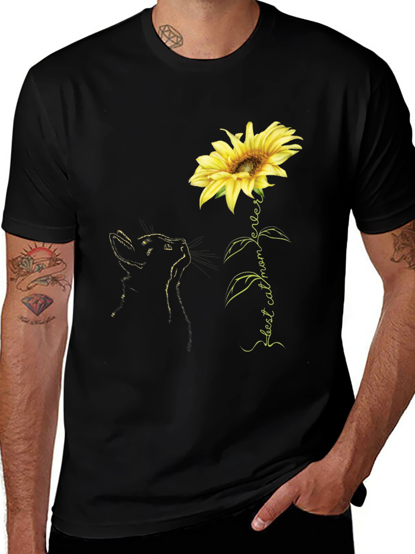 Variant 8 of Best Cat Mom Ever Sunflower Black T-Shirt