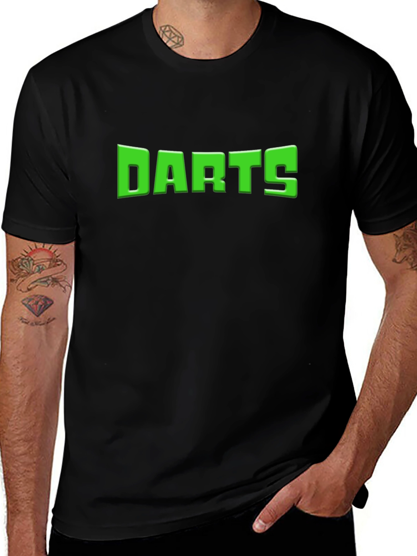 Variant 22 of Darts T-Shirt - Black Tee with Green Dart Sport Graphic