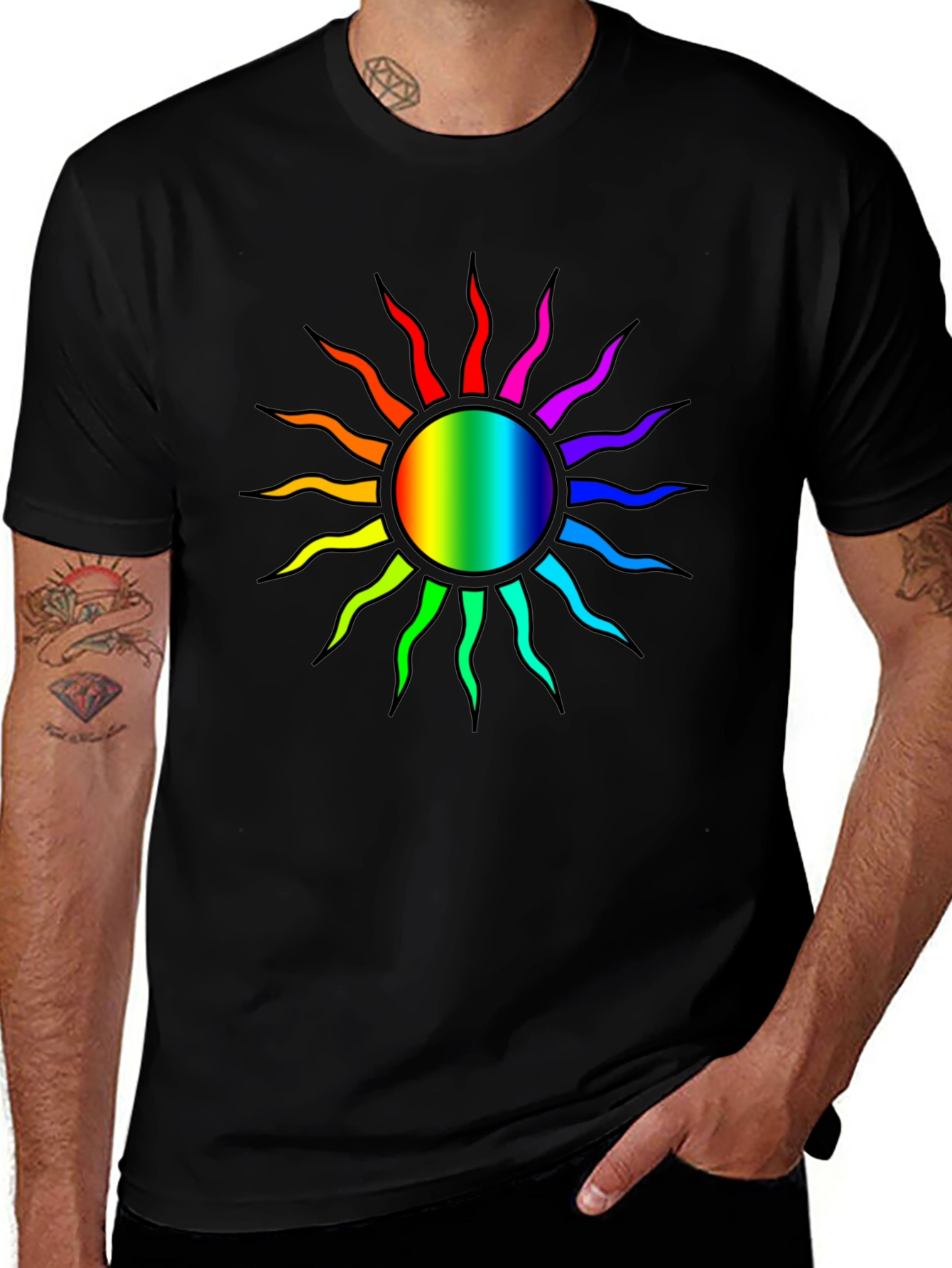 Variant 22 of Rainbow Sun Graphic T-Shirt - Stylish Comfort