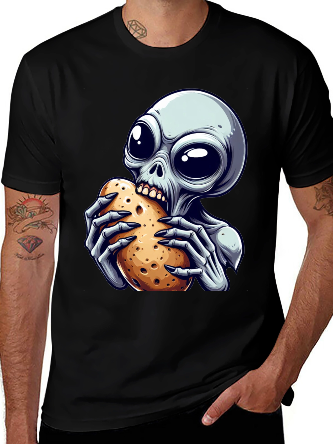 Variant 27 of Alien Eating Potato Graphic T-Shirt - Unique Design!