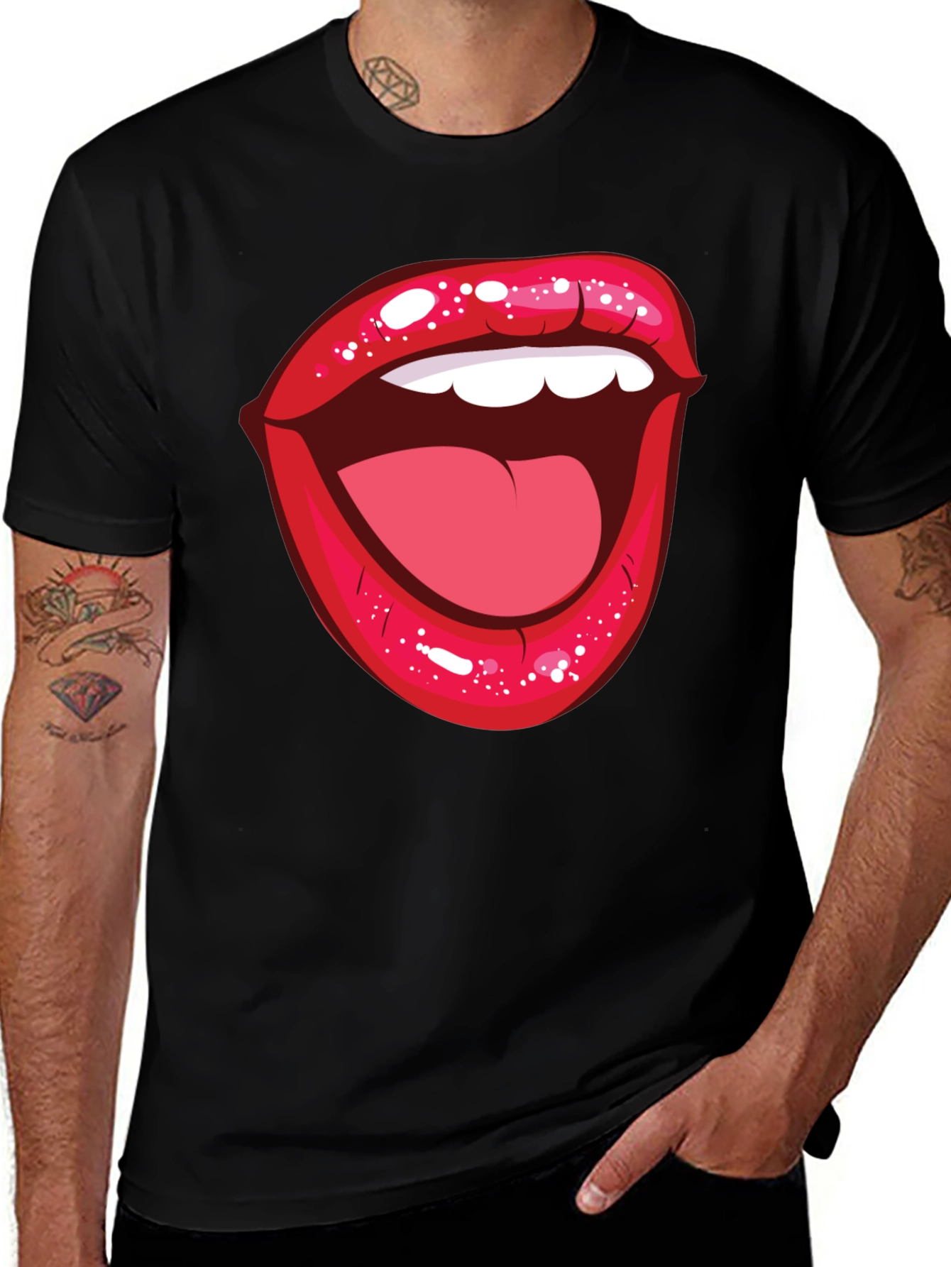 Variant 24 of Bold Lips Graphic Tee - Black Cotton T-Shirt