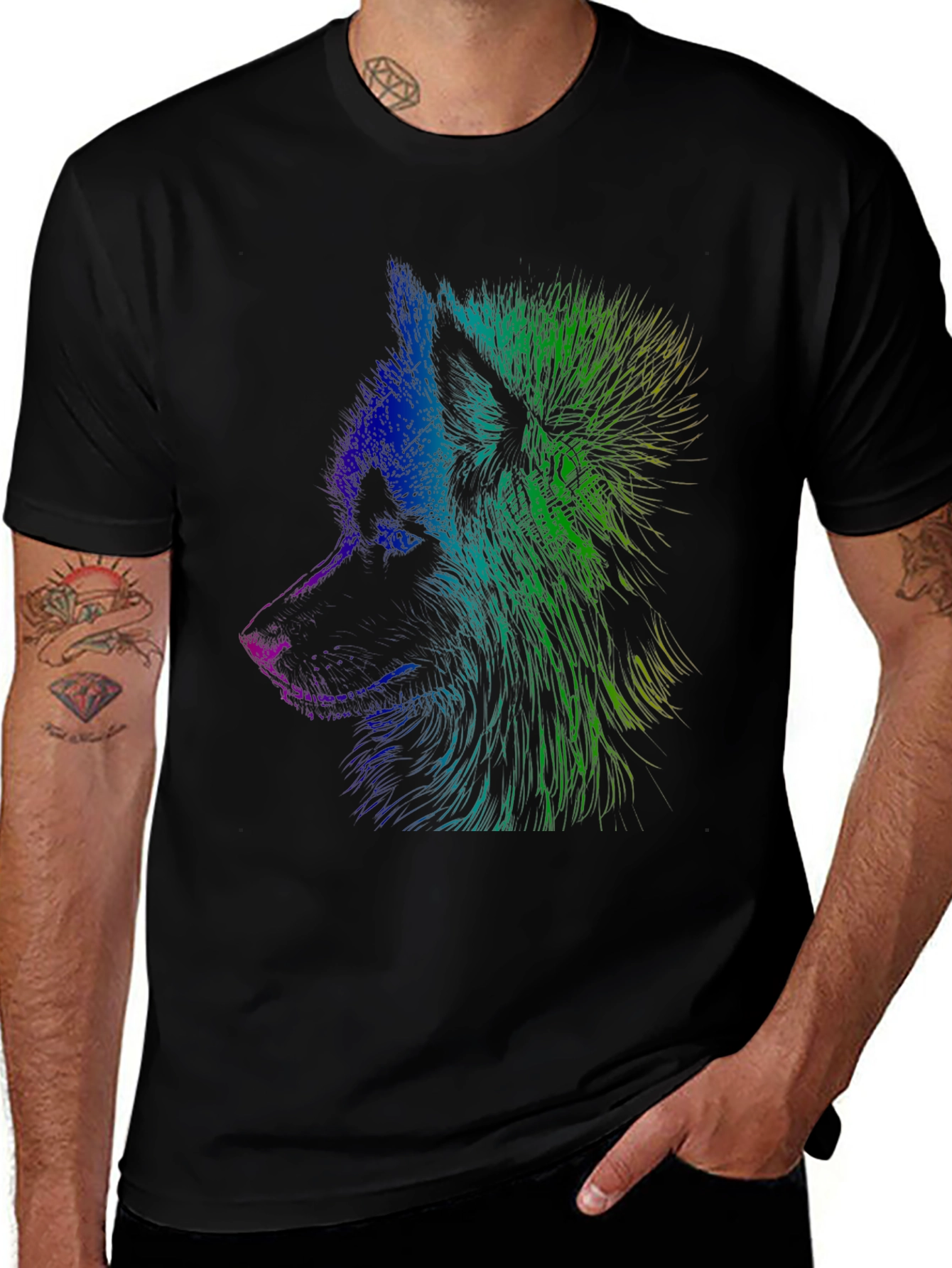 Variant 28 of Vibrant Wolf Graphic Tee - Unisex Black T-Shirt