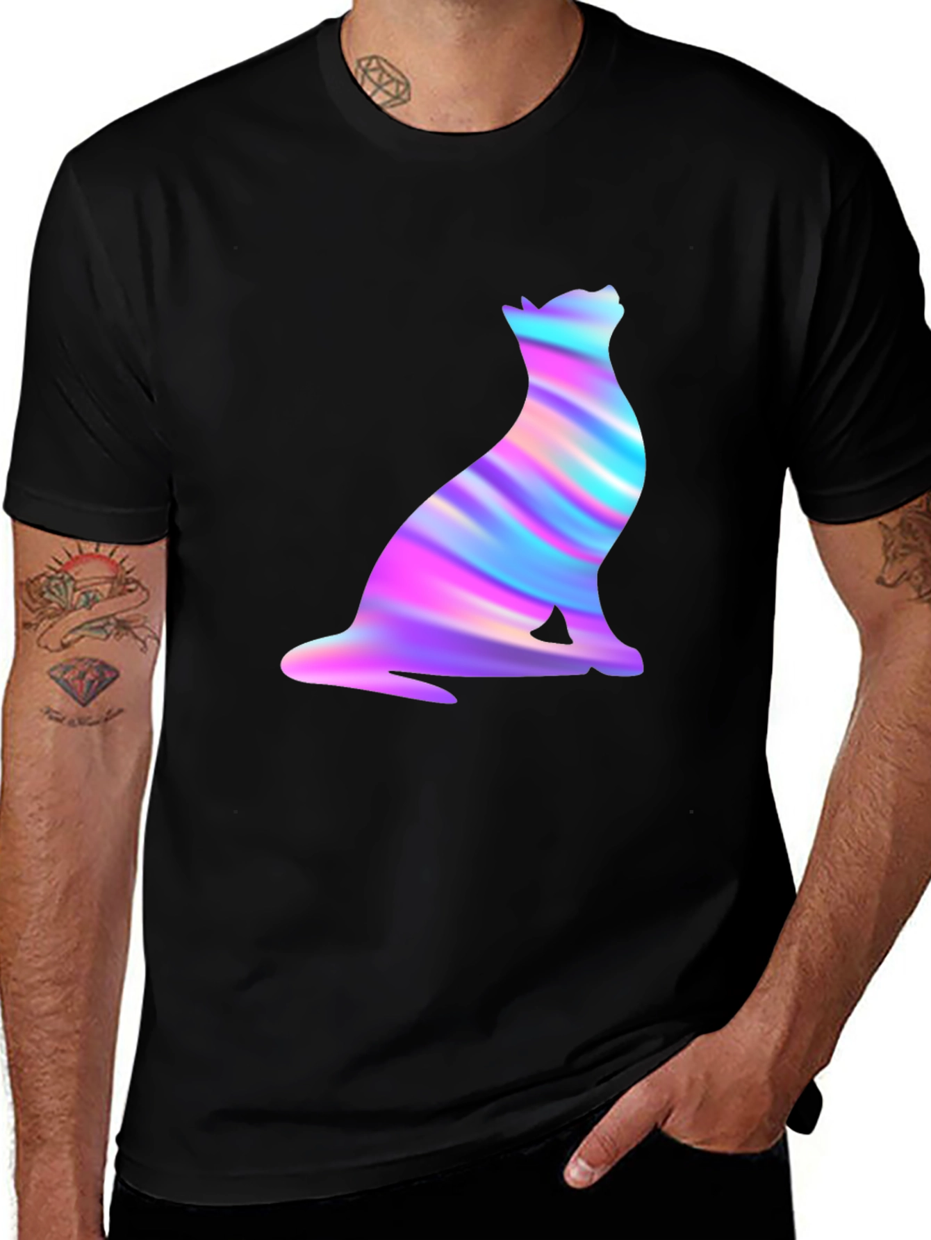 Variant 4 of Holographic Cat Silhouette Tee - Unique Graphic T-Shirt