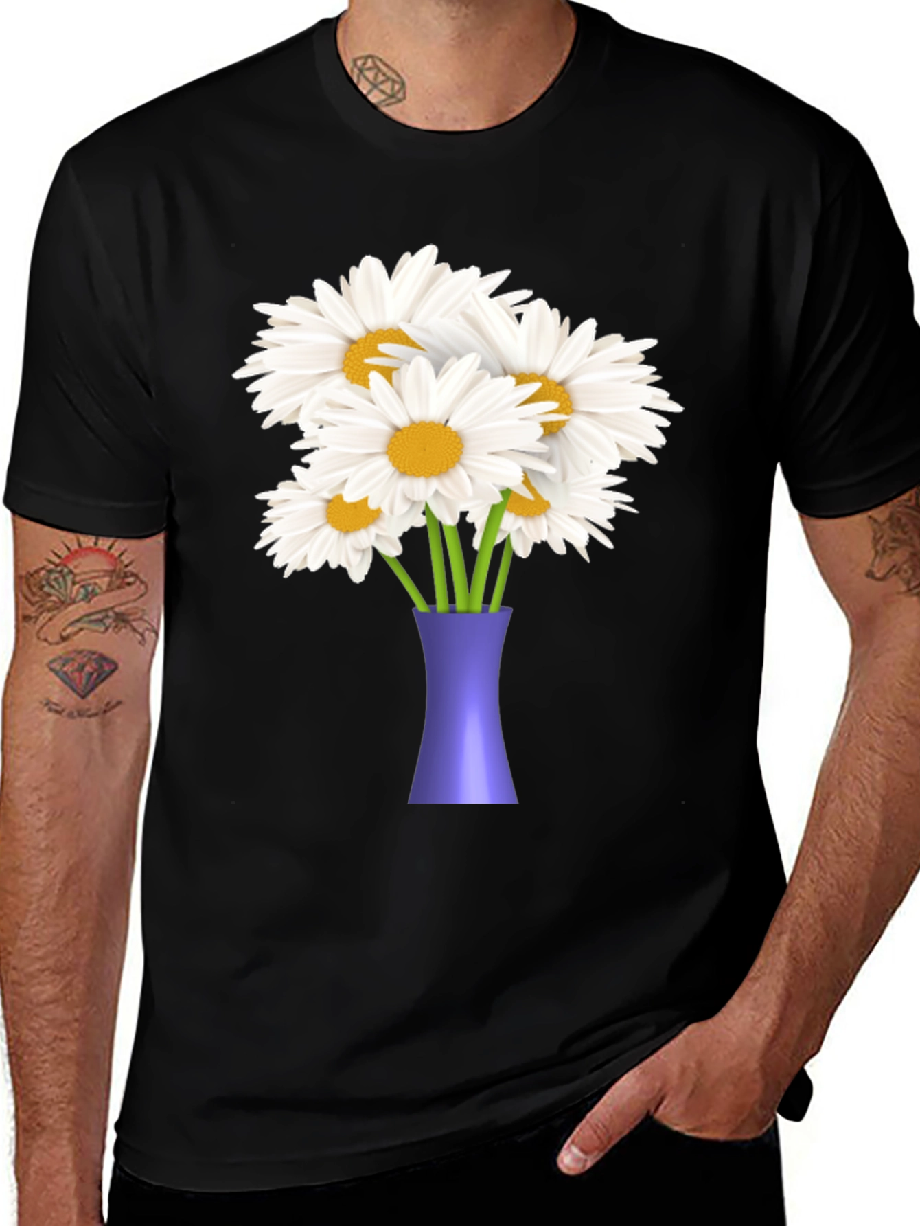 Variant 19 of Daisy Bouquet Graphic Tee - Black Casual T-Shirt