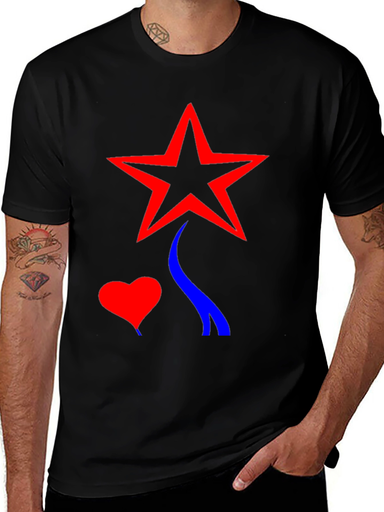Variant 20 of Star Heart Graphic Black T-Shirt