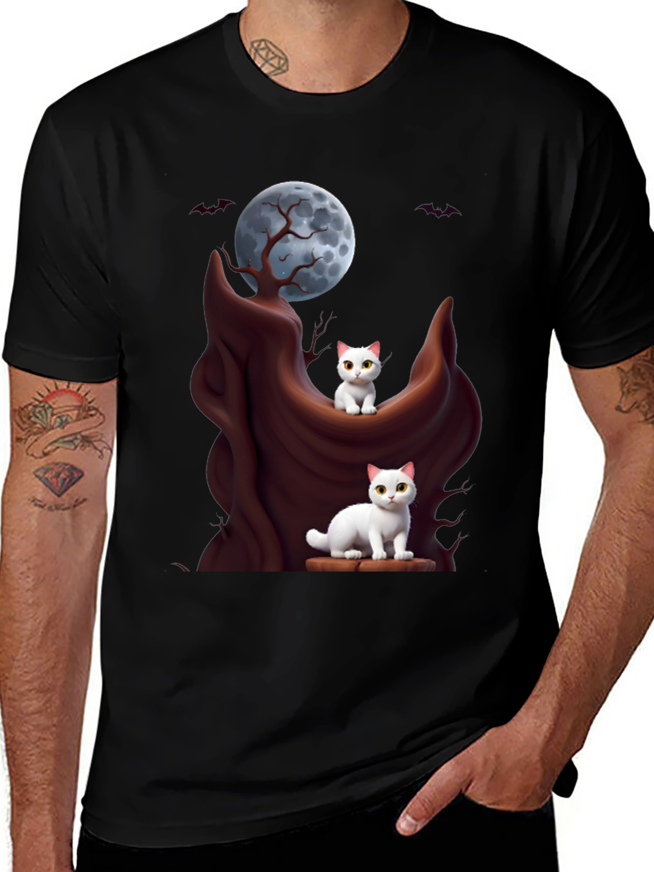 Spooky Cats T-Shirt - Halloween Moon Design