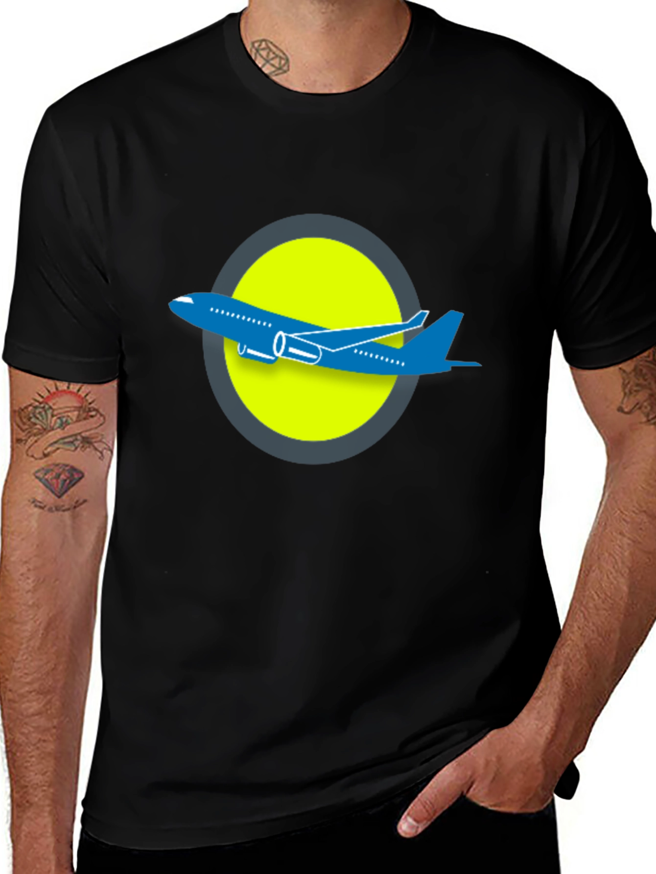 Variant 20 of Airplane Graphic Tee - Black Crew Neck Cotton Shirt