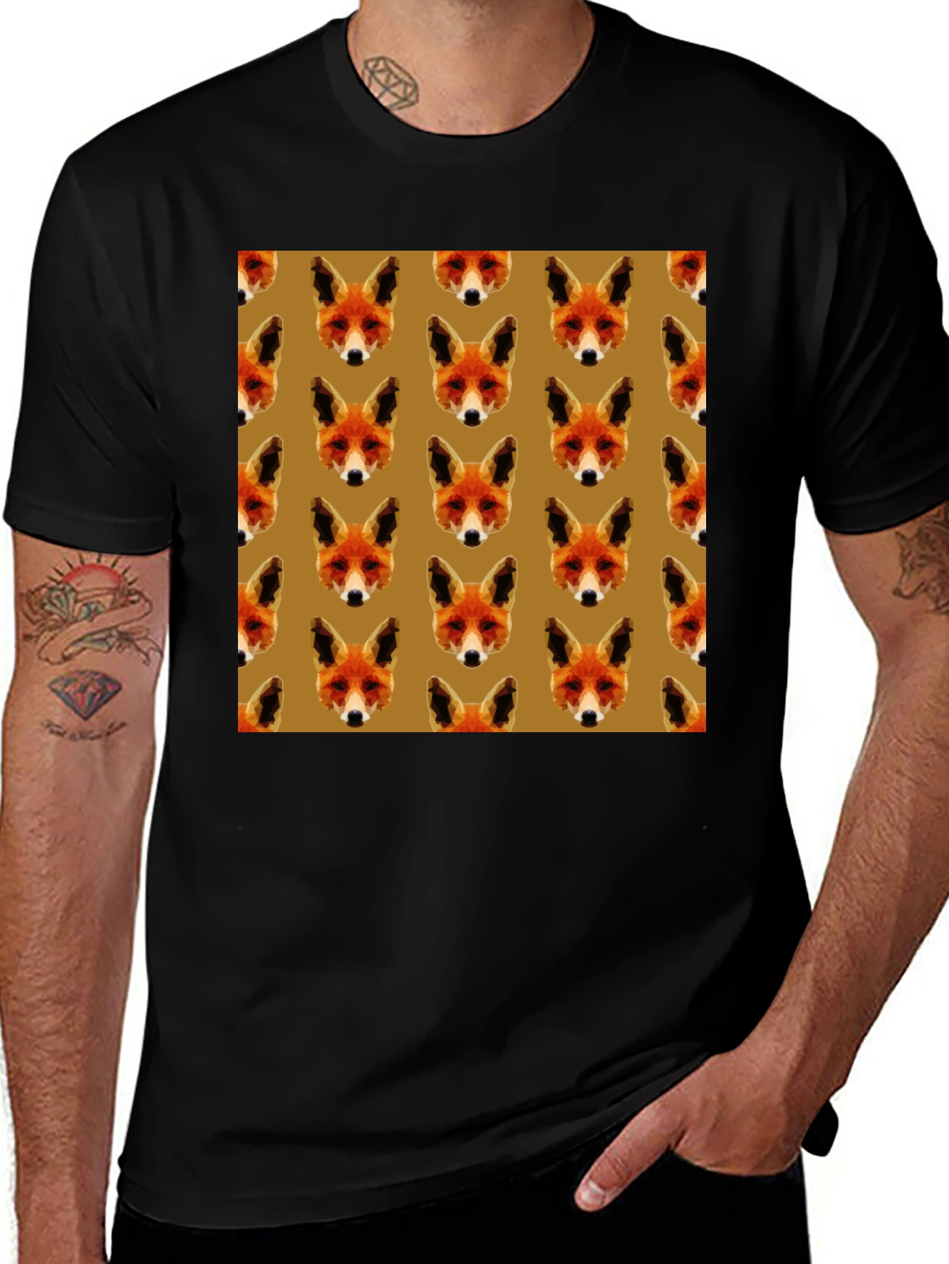 Geometric Fox Print Black T-Shirt - Modern Style