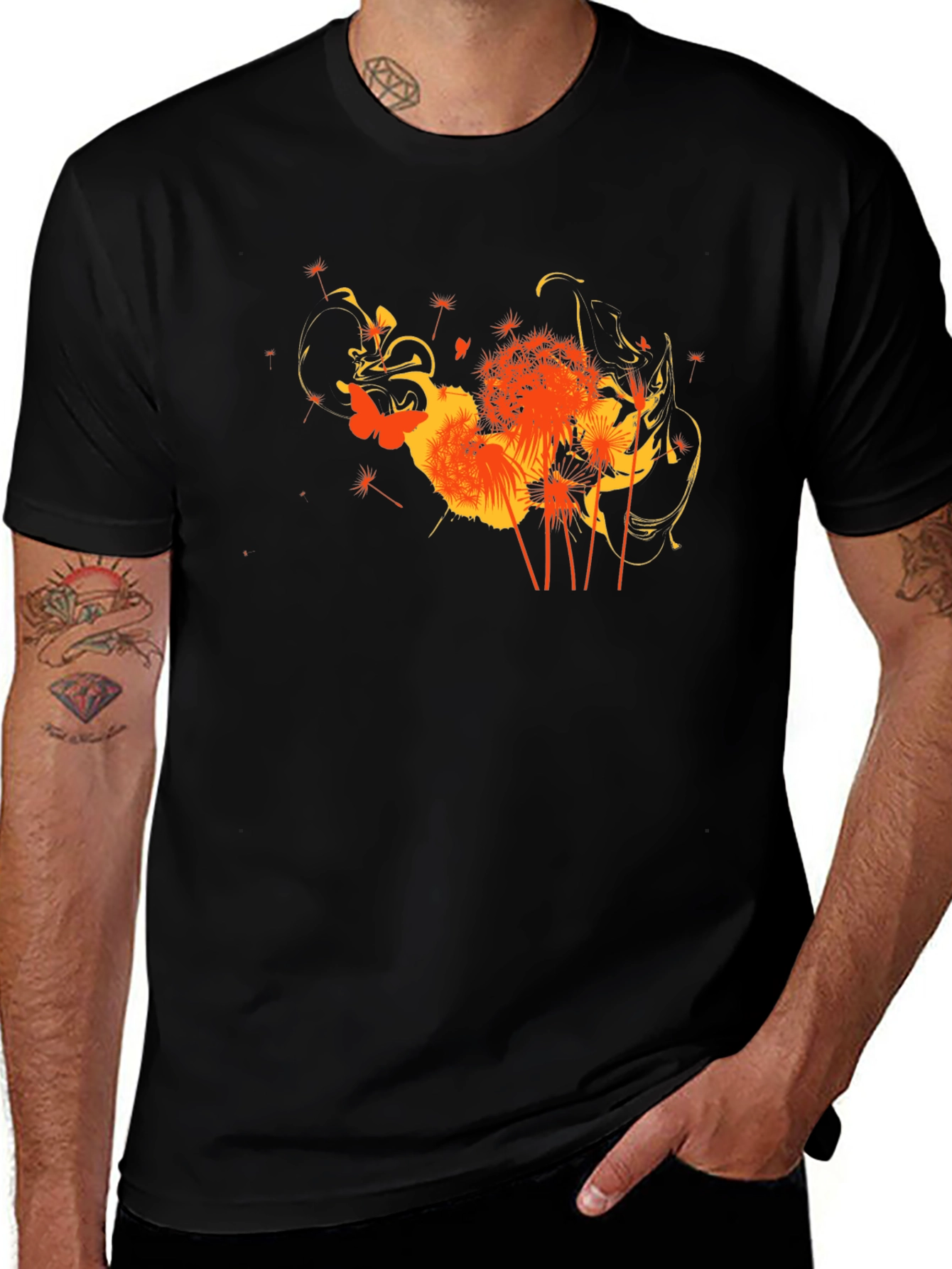 Variant 13 of Stylish Black T-Shirt with Dandelion Graphic