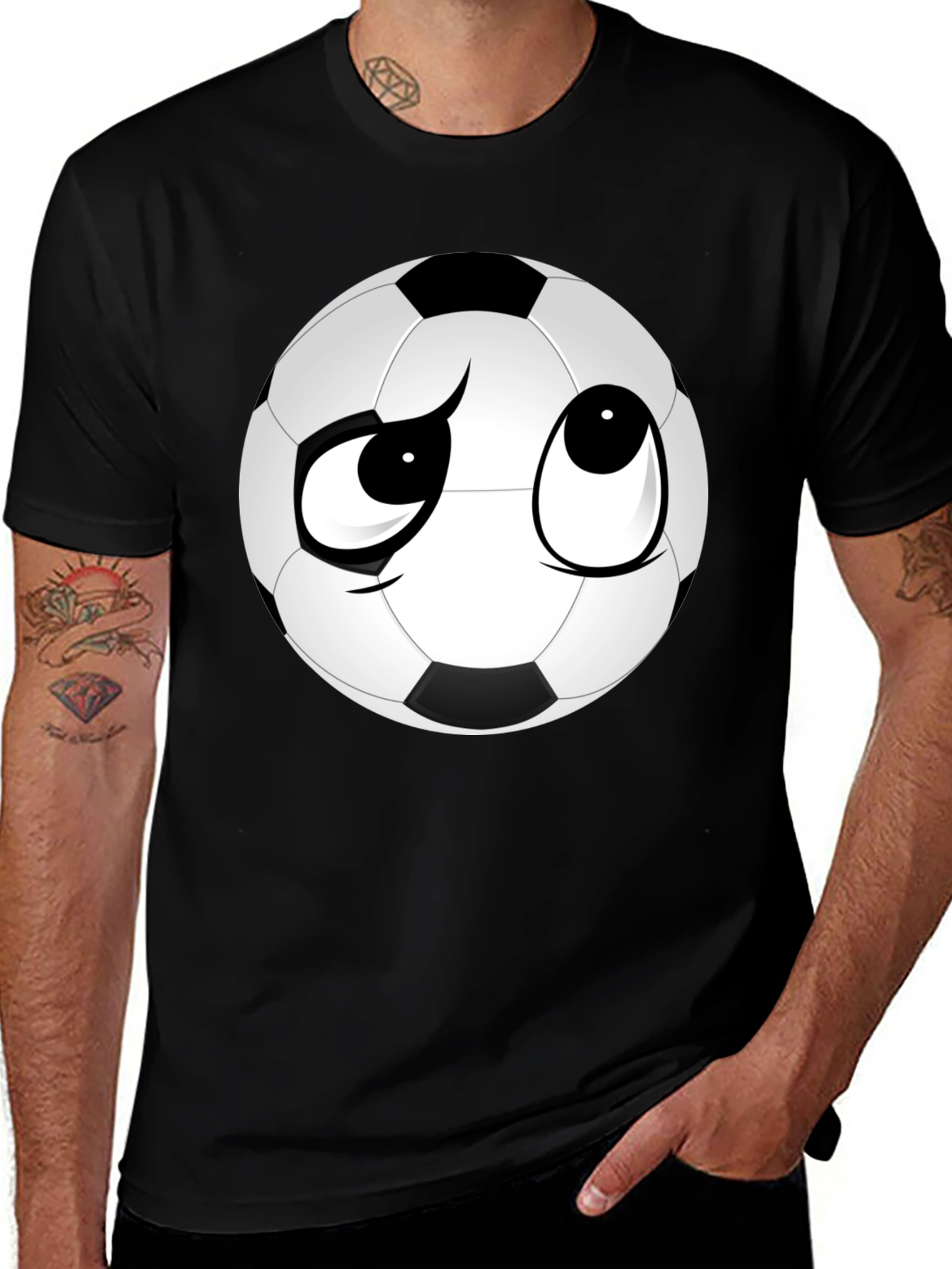 Variant 20 of Soccer Ball Face Graphic Tee - Soft Black T-Shirt