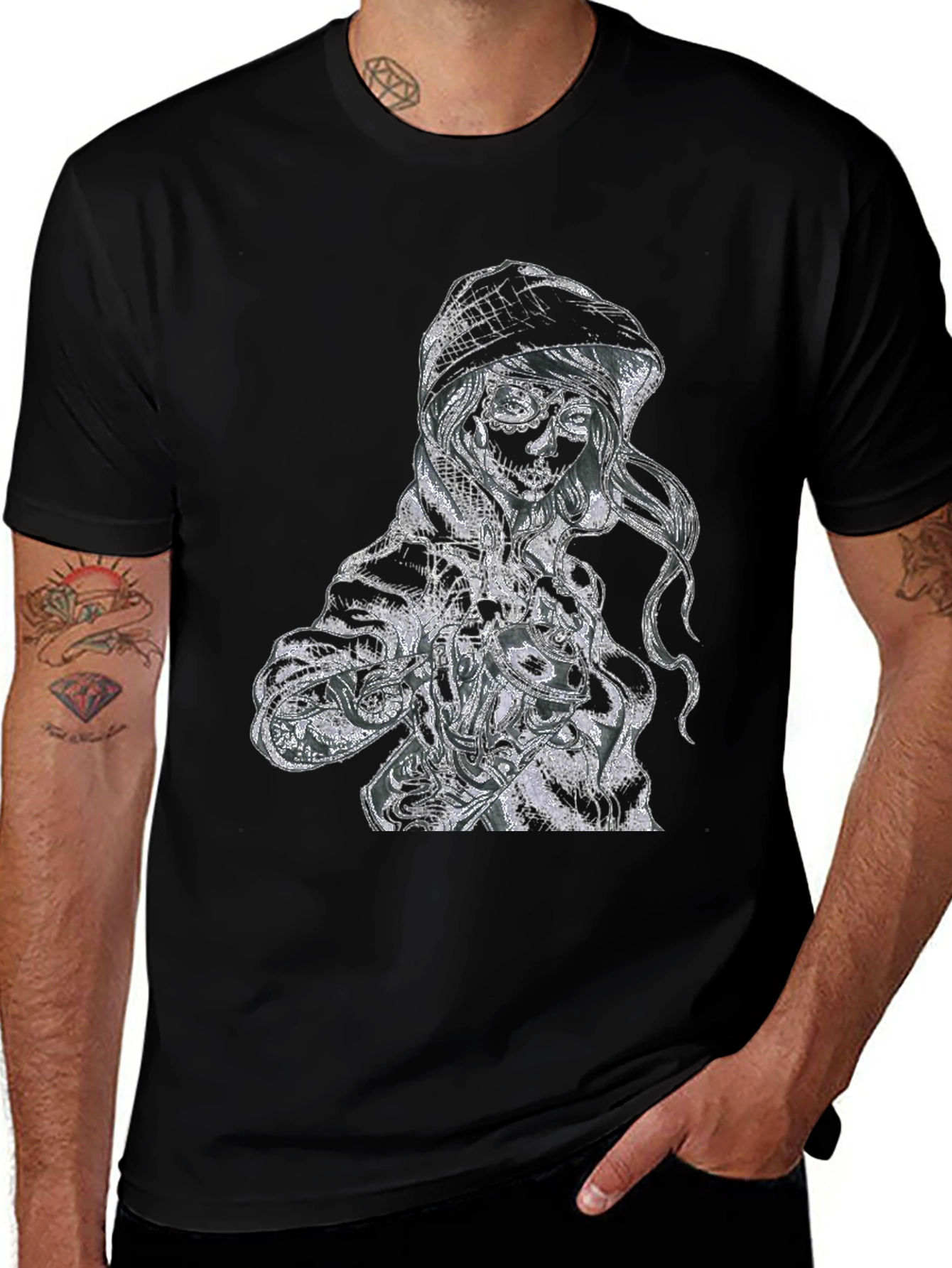 Variant 22 of Sugar Skull Girl Graphic Print Black T-Shirt