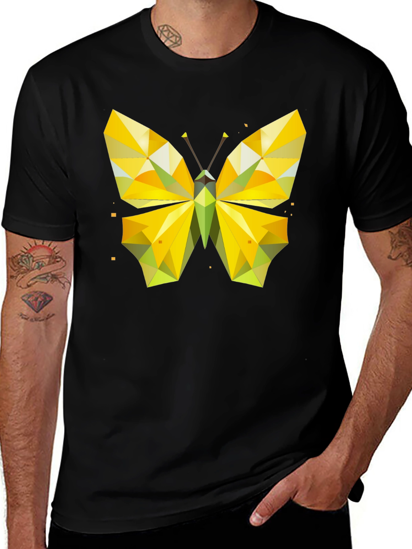 Variant 24 of Geometric Butterfly Graphic Tee - Stylish Men's Black T-Shirt
