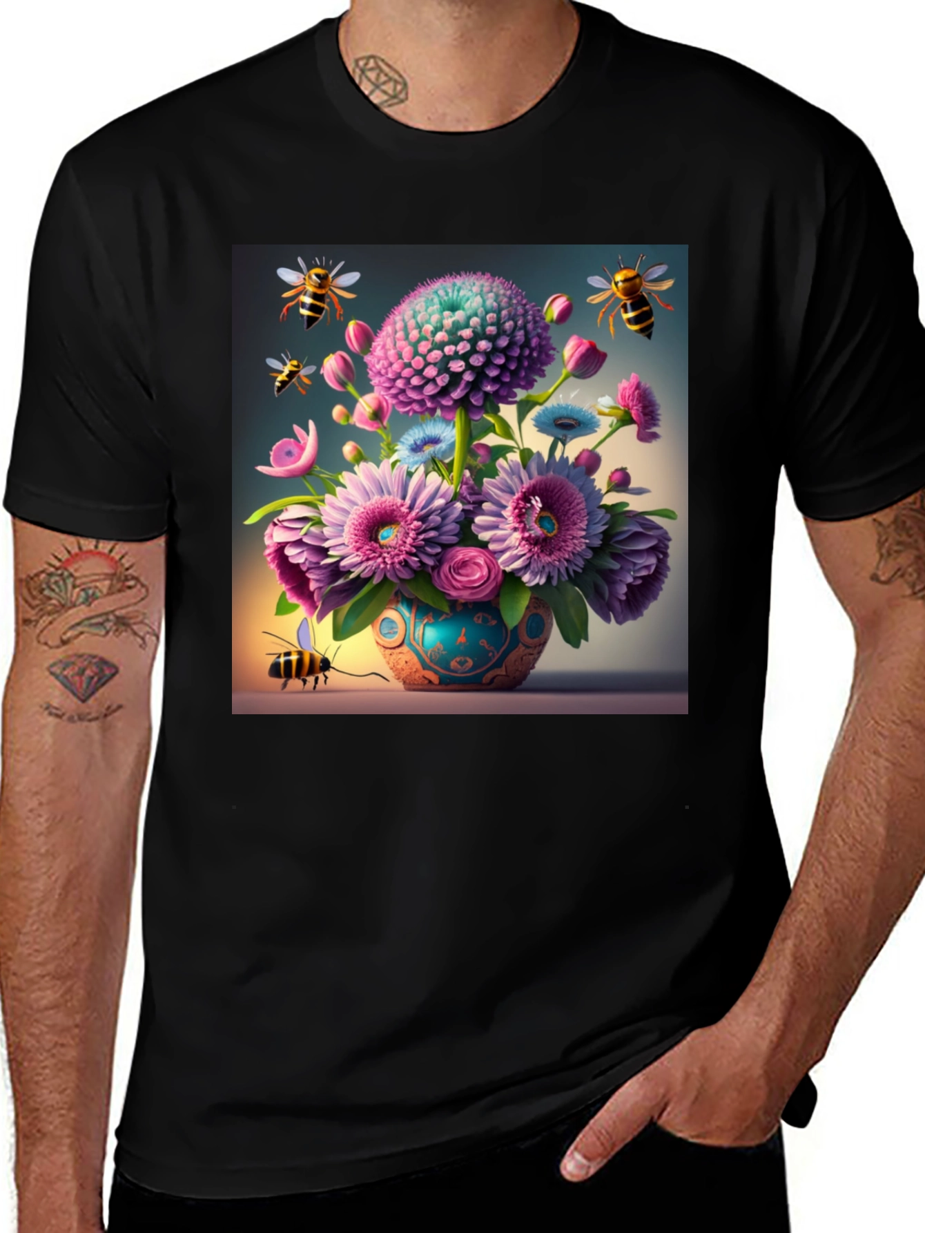 Variant 3 of Floral Bee Graphic T-Shirt - Nature Lover Tee