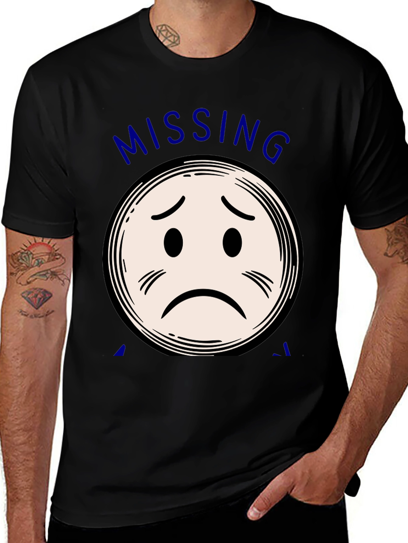 Variant 3 of Sad Emoji Graphic T-Shirt - Black Cotton Blend Casual Tee