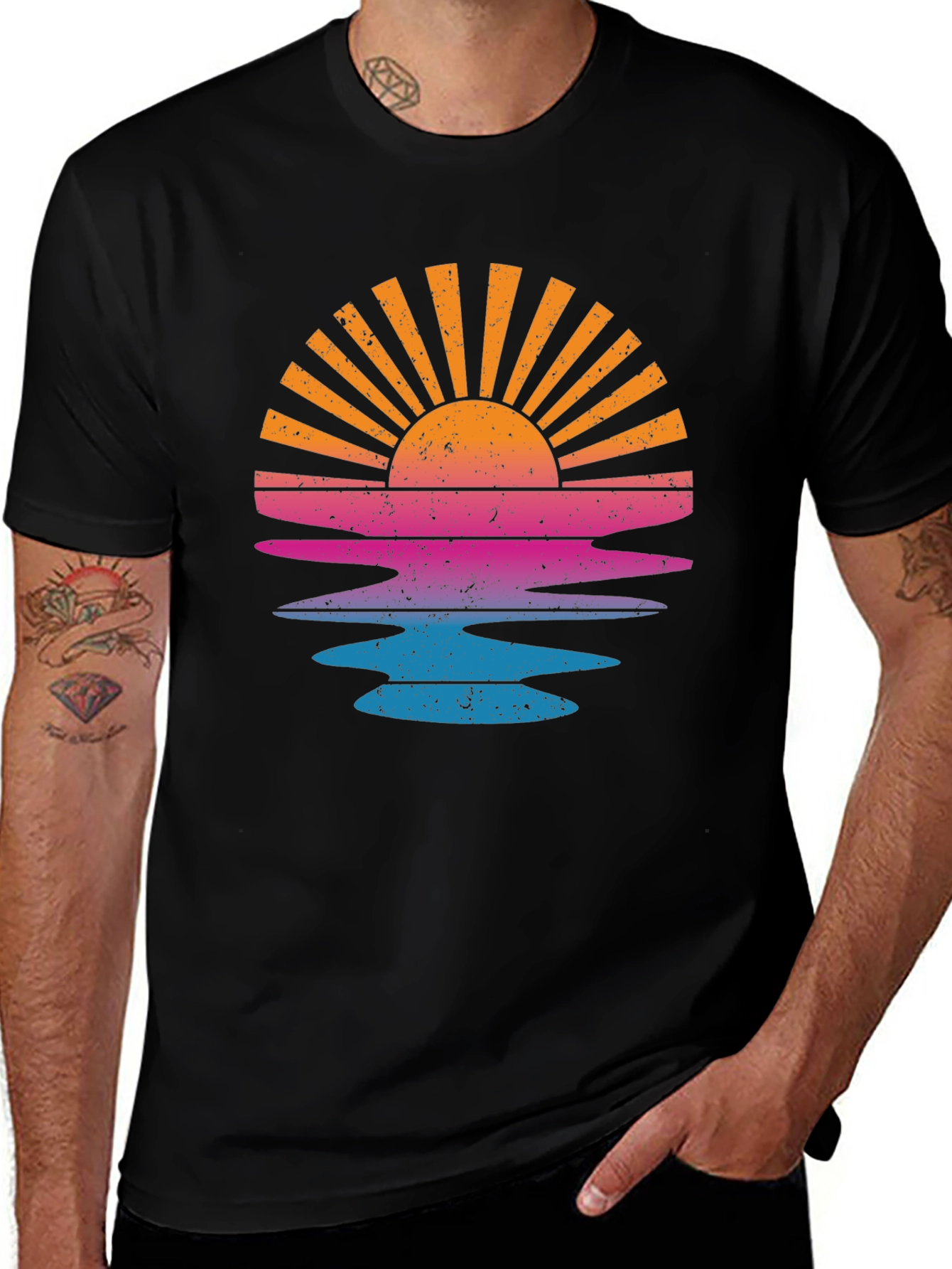 Variant 30 of Sunset Waves Retro Graphic Tee - Black