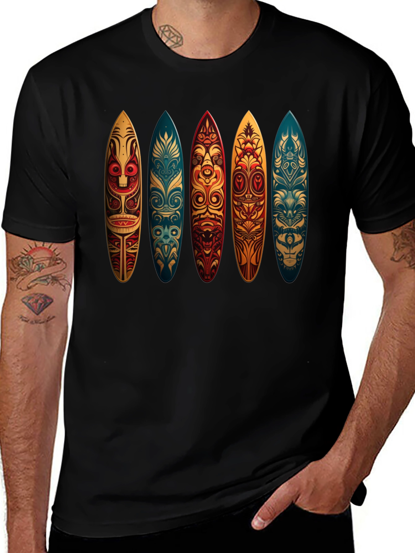 Variant 11 of Tribal Surfboard Design Black Tee