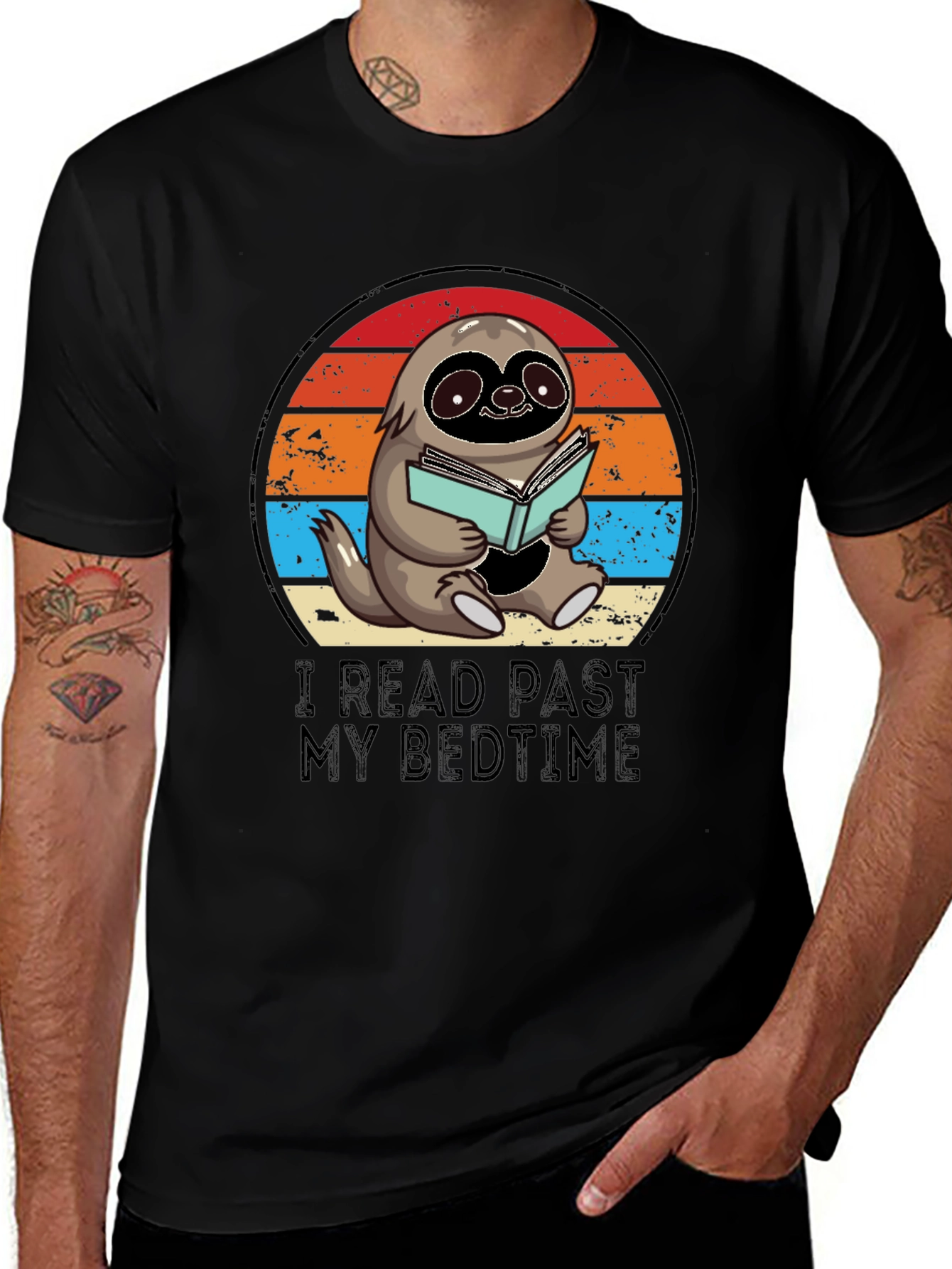 Black Funny Sloth Reading T-Shirt main image