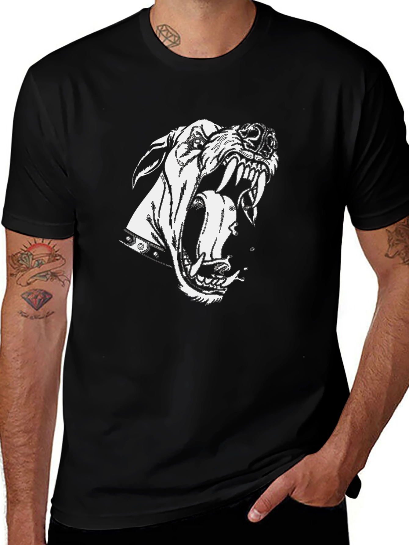 Aggressive Dog Graphic Black T-Shirt