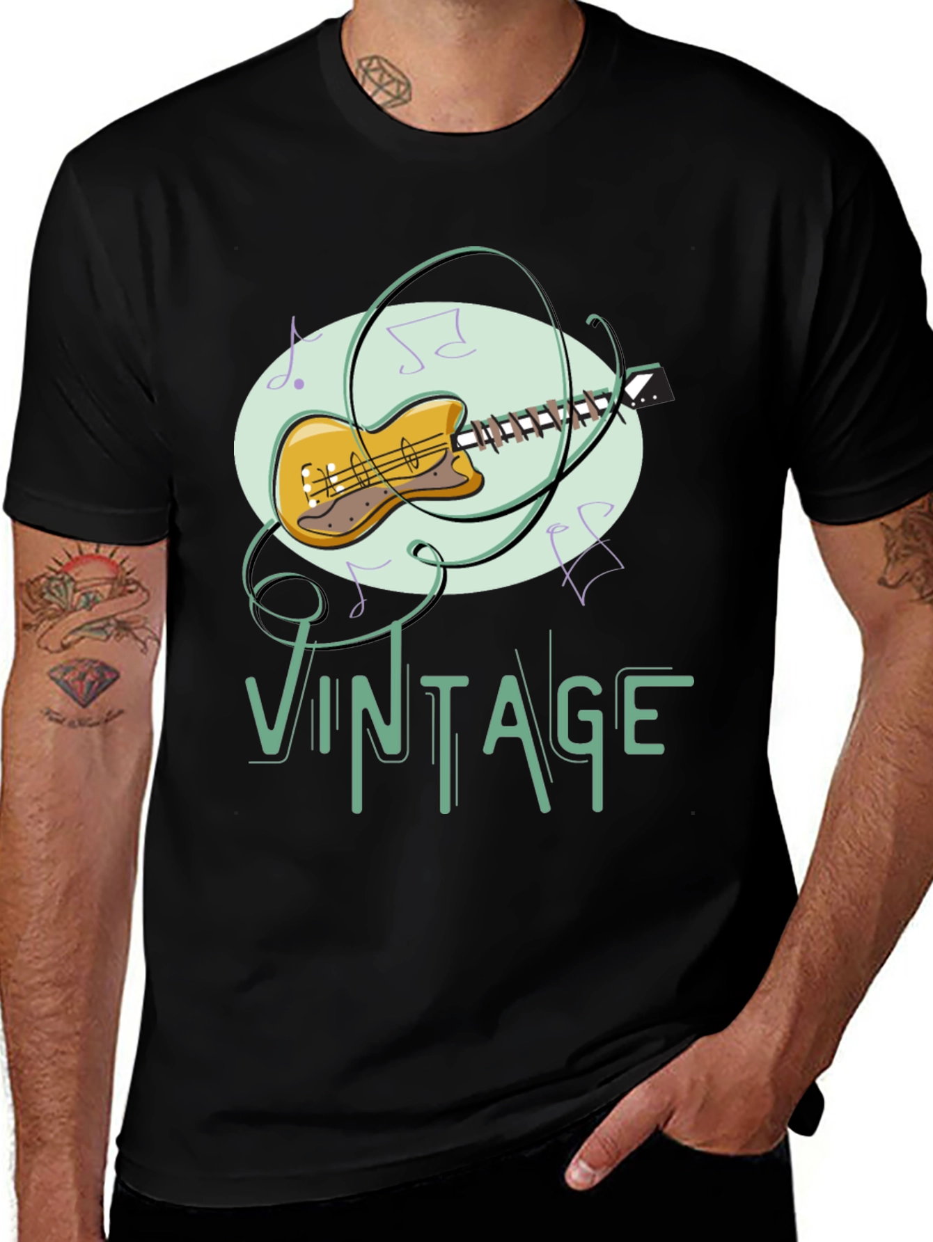 Black Vintage Guitar Music T-Shirt main image