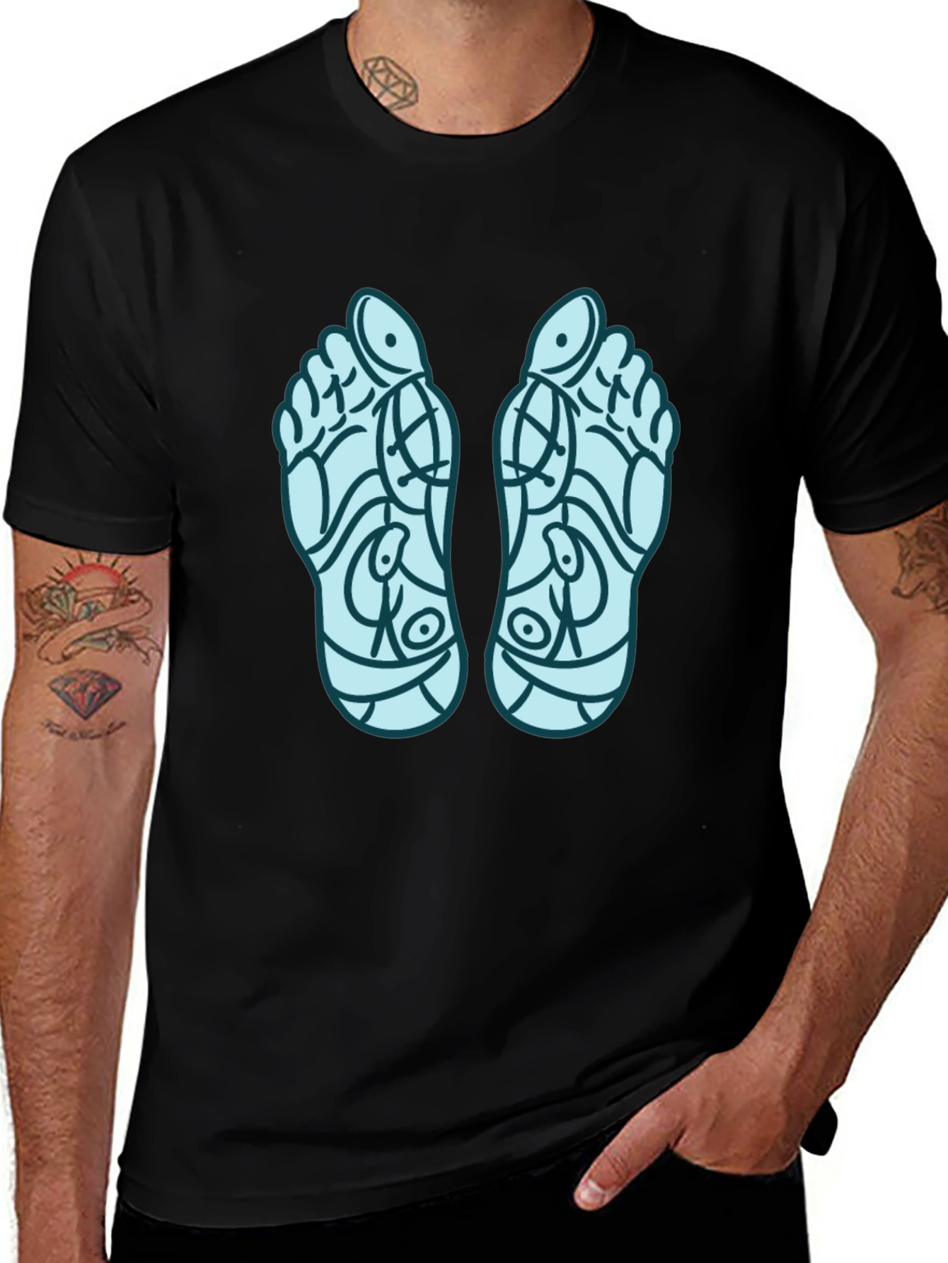 Variant 26 of Reflexology Feet Print Black T-Shirt