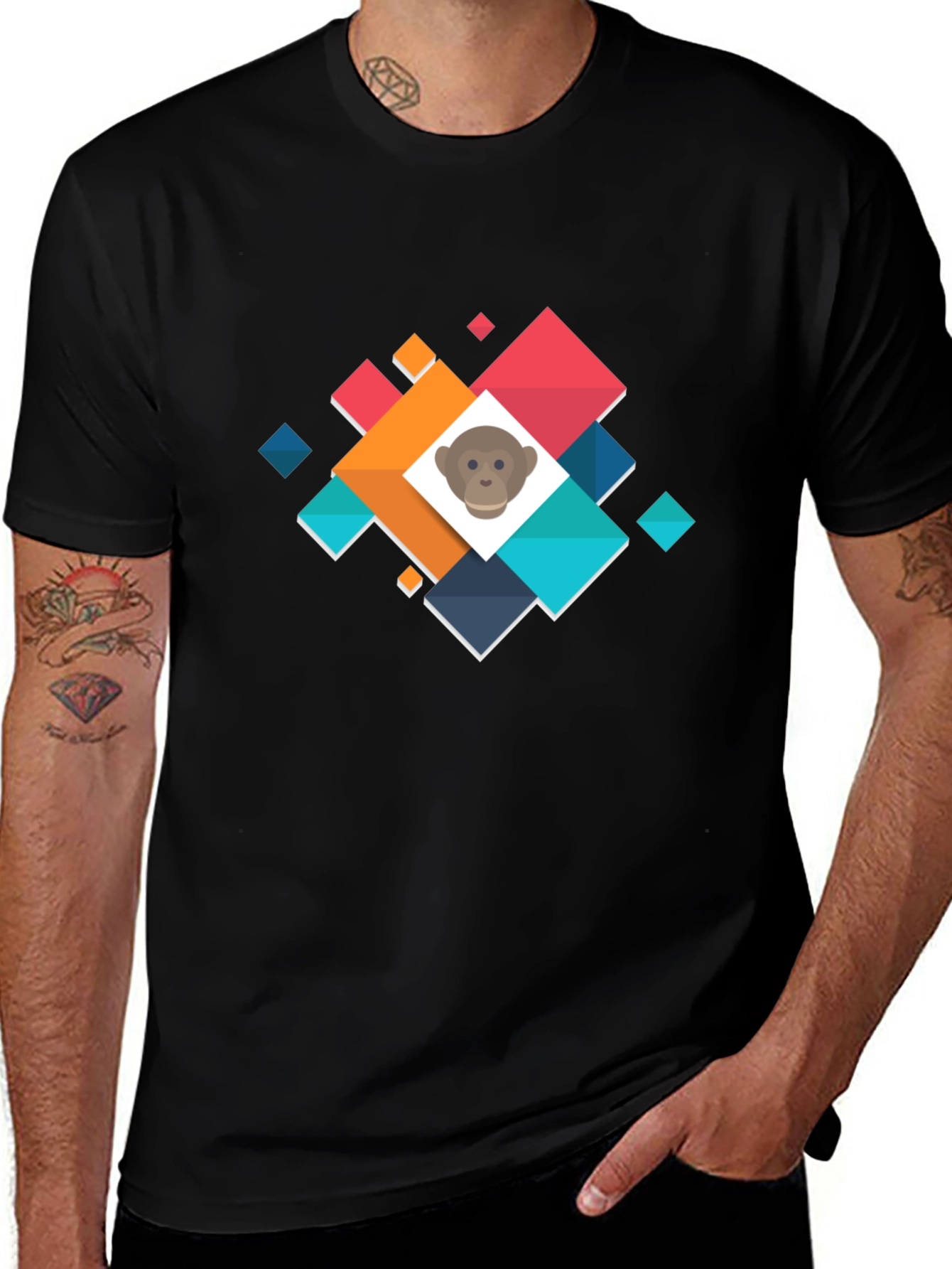 Variant 22 of Geometric Monkey Face Graphic Black T-Shirt