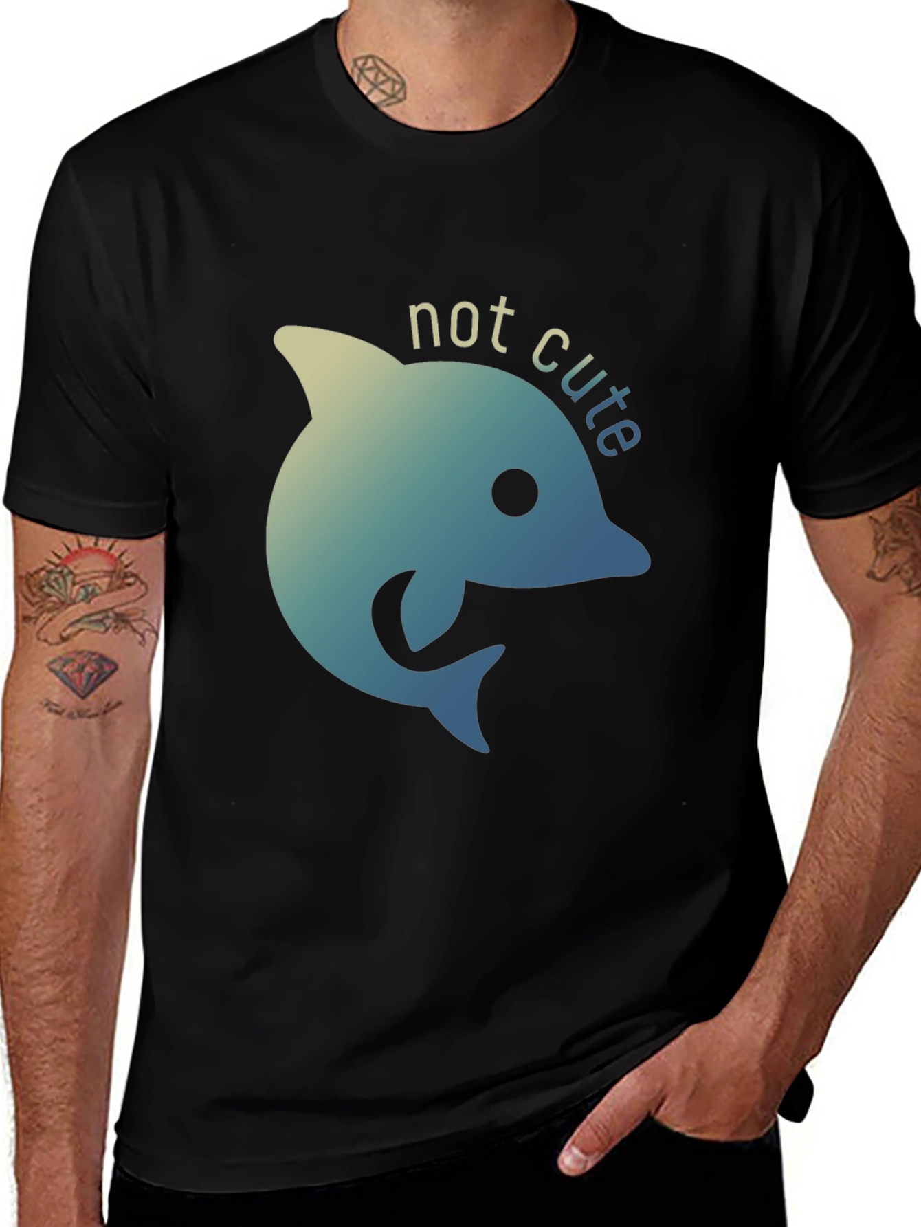Variant 15 of Not Cute Dolphin Black T-Shirt - Quirky Graphic Tee